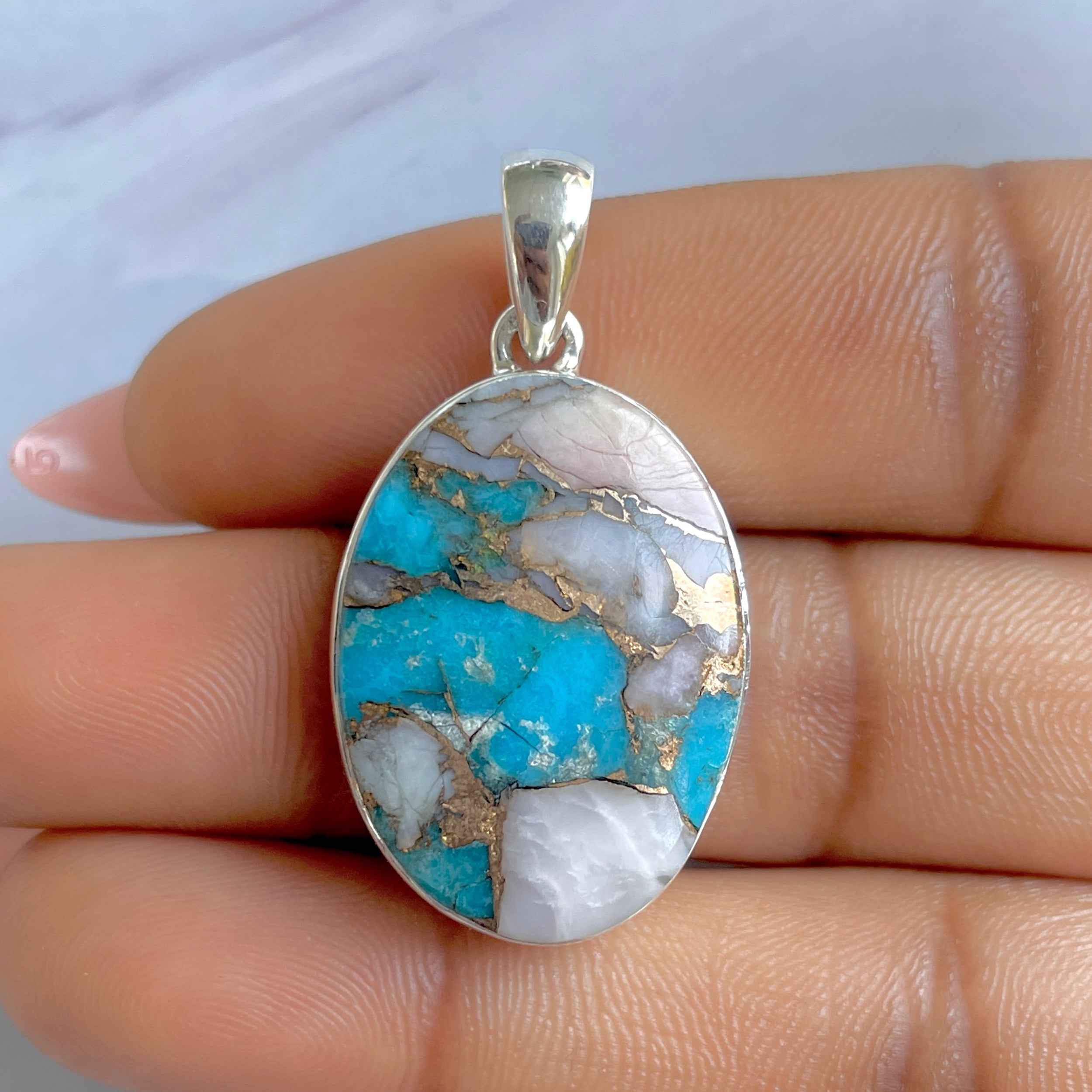 Spiny Oyster Turquoise Pendant-(TRO-P-130.)