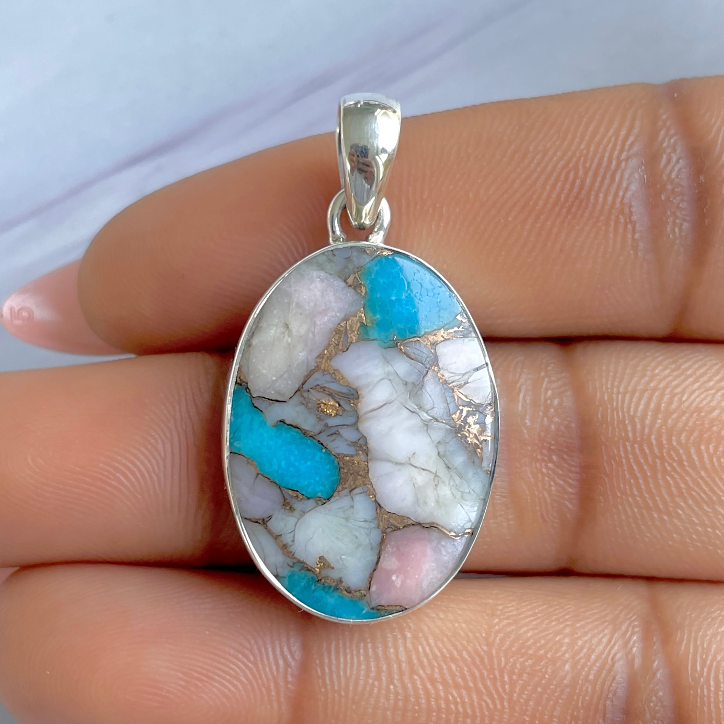 Spiny Oyster Turquoise Pendant-(TRO-P-131.)