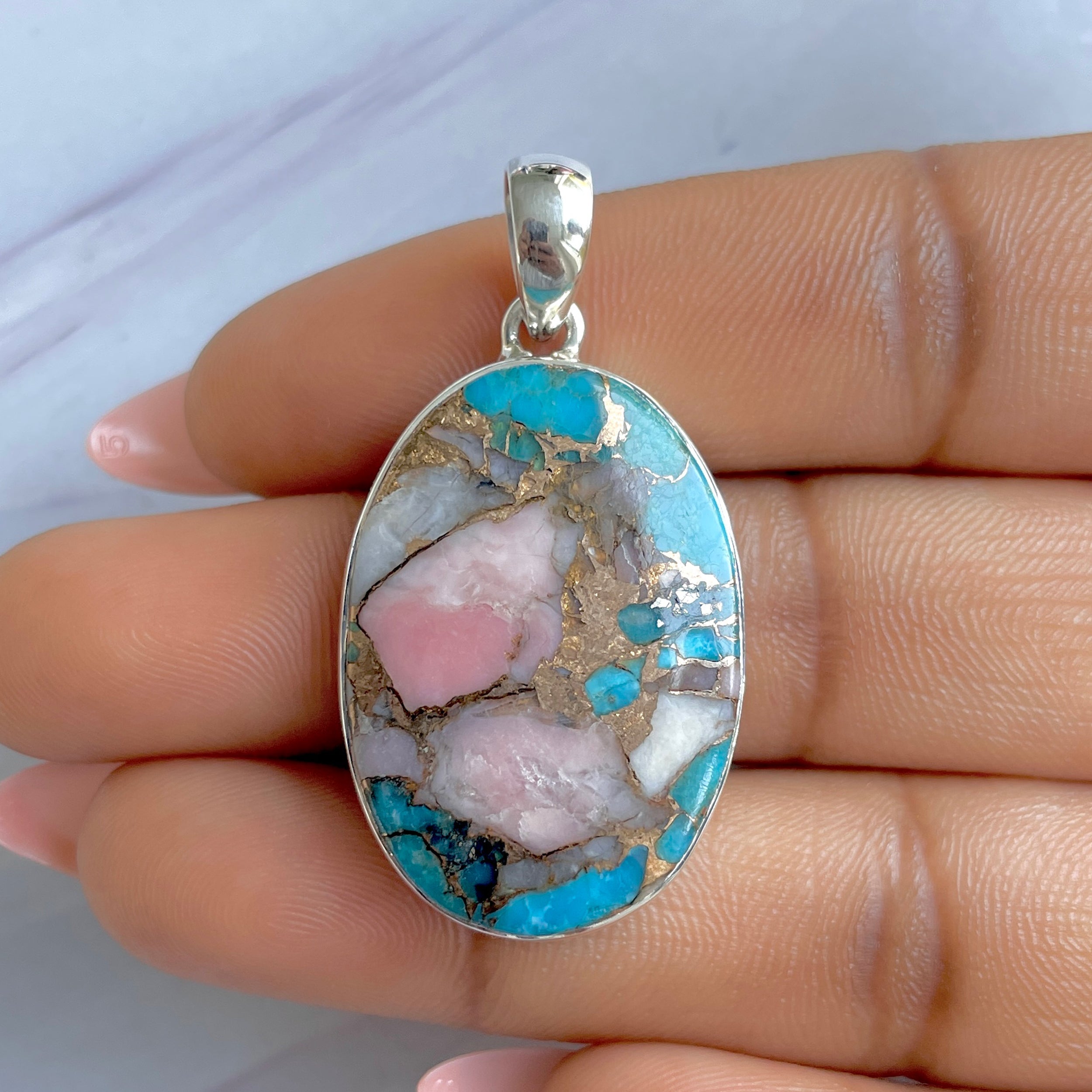Spiny Oyster Turquoise Pendant-(TRO-P-132.)