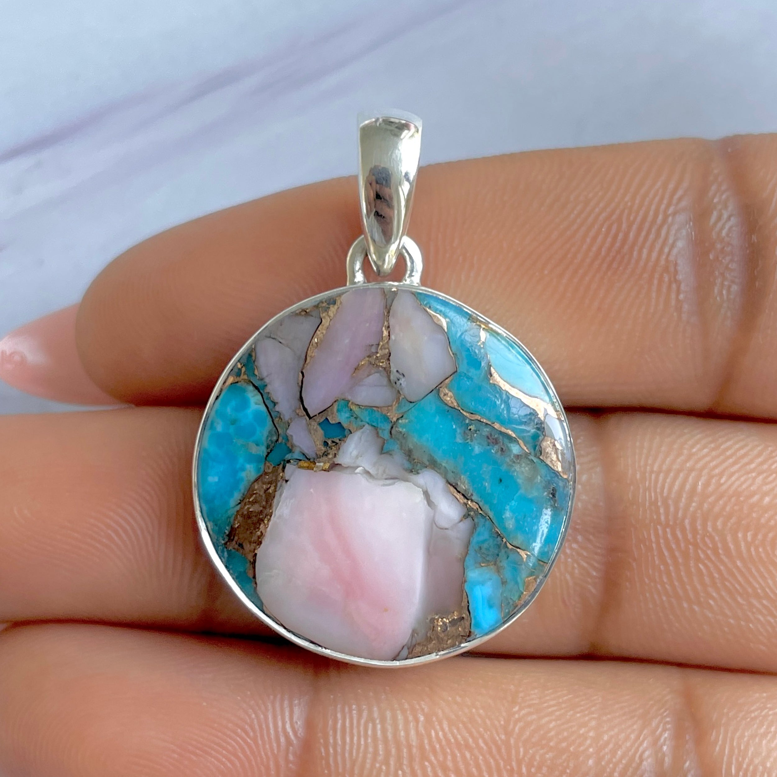 Spiny Oyster Turquoise Pendant-(TRO-P-133.)
