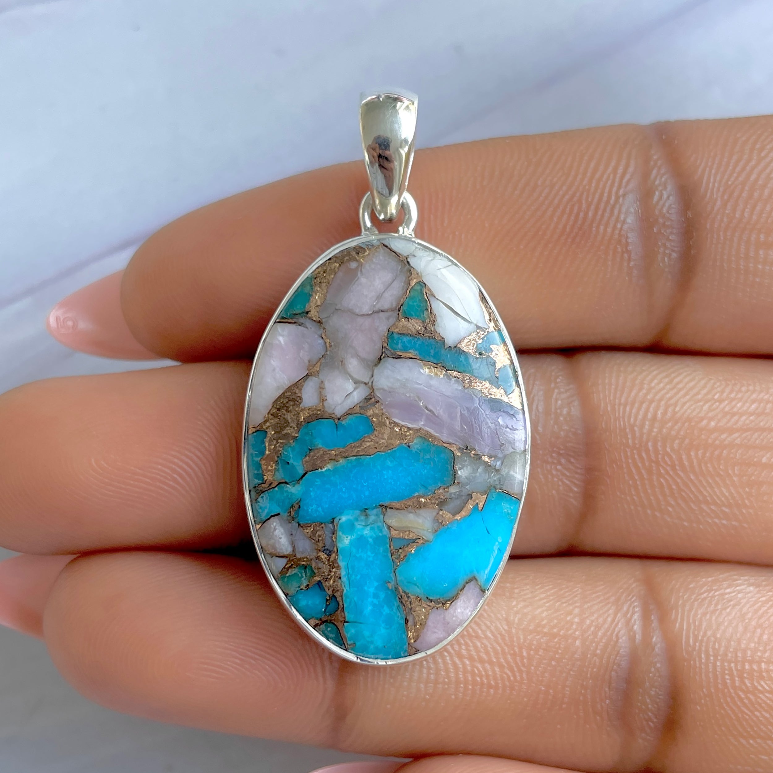 Spiny Oyster Turquoise Pendant-(TRO-P-134.)