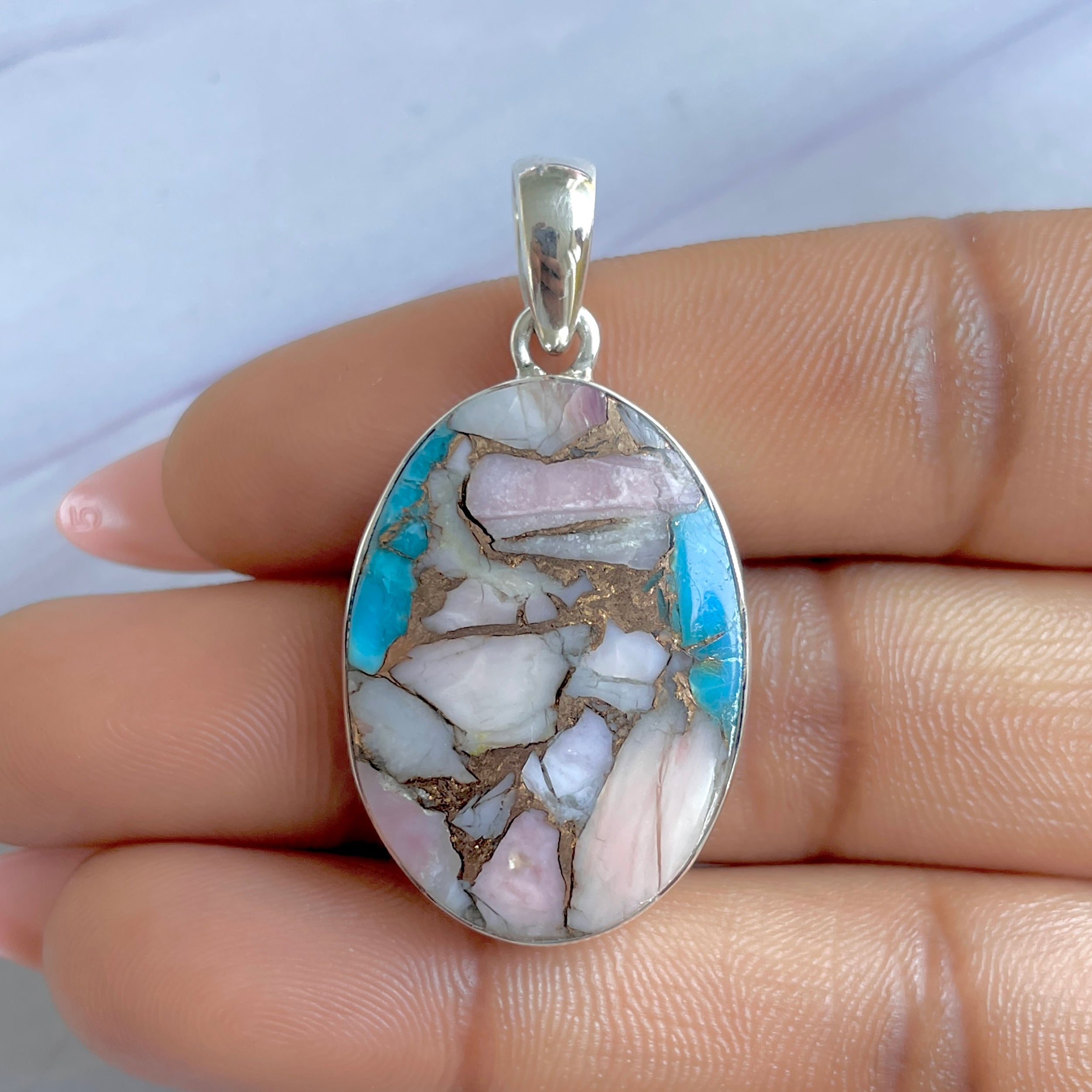 Spiny Oyster Turquoise Pendant-(TRO-P-135.)