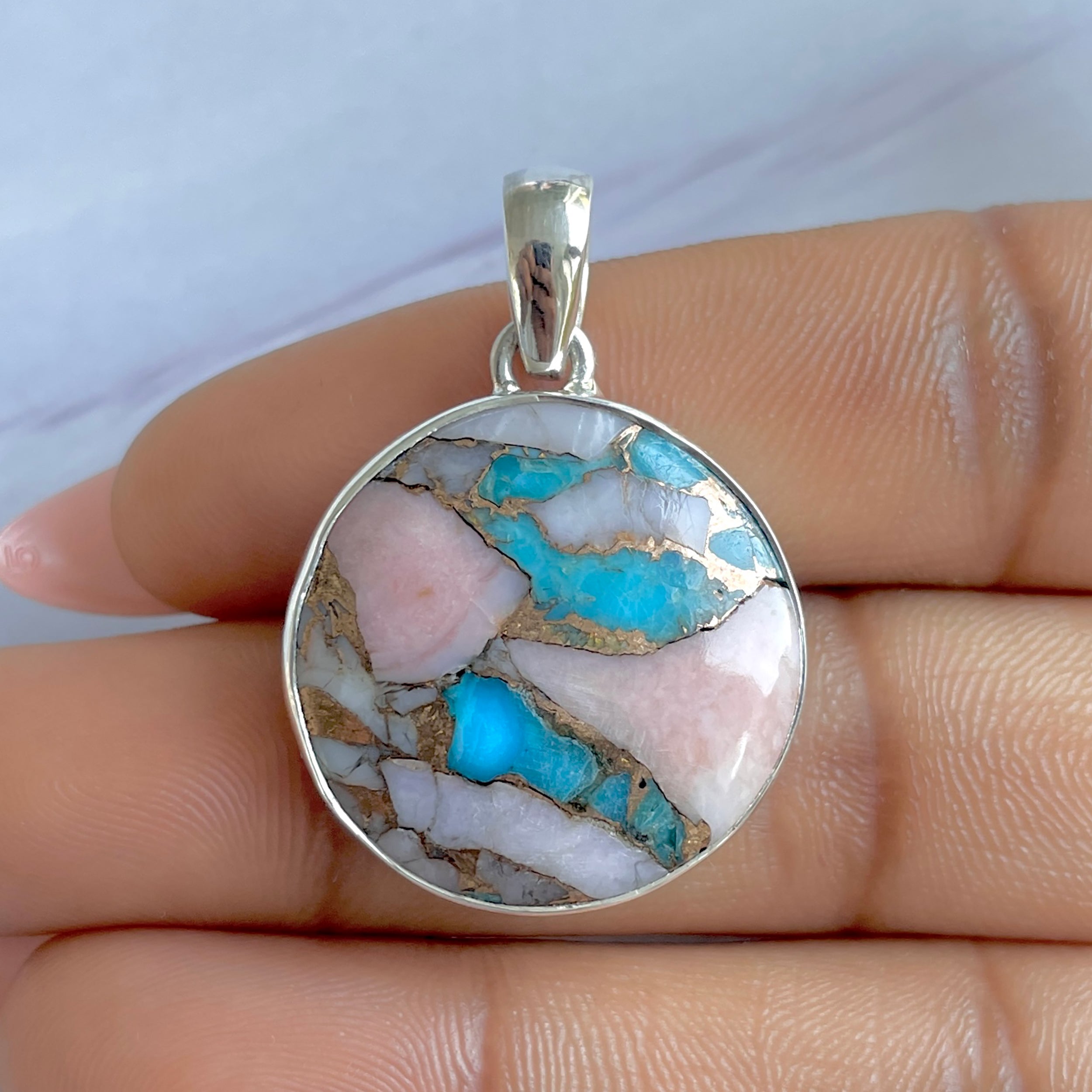 Spiny Oyster Turquoise Pendant-(TRO-P-136.)