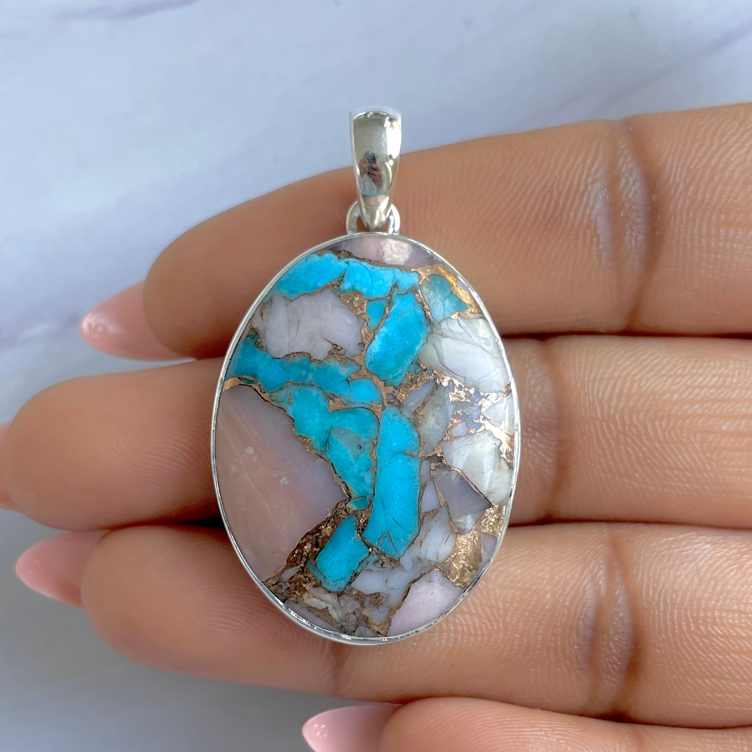 Spiny Oyster Turquoise Pendant-(TRO-P-137.)