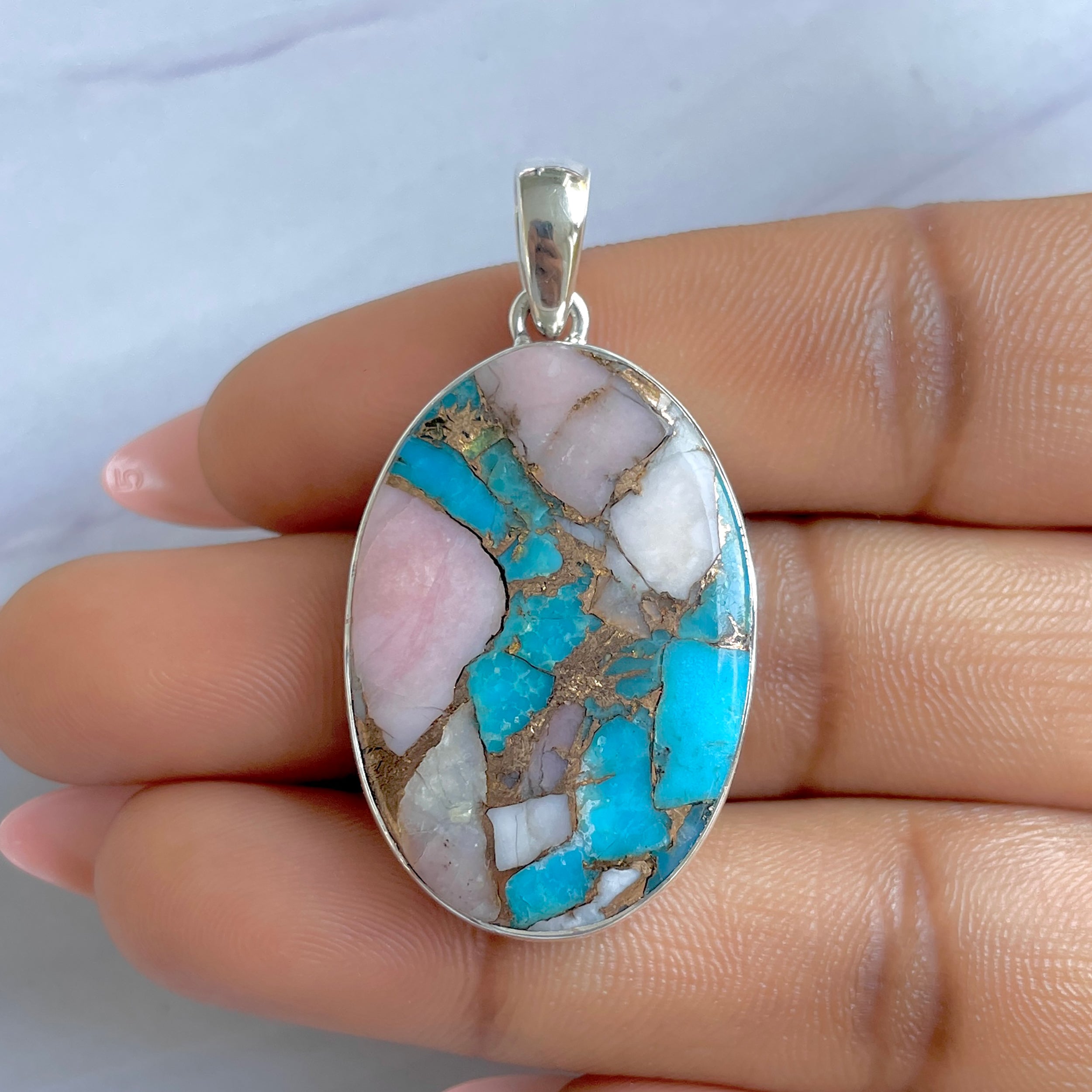 Spiny Oyster Turquoise Pendant-(TRO-P-138.)