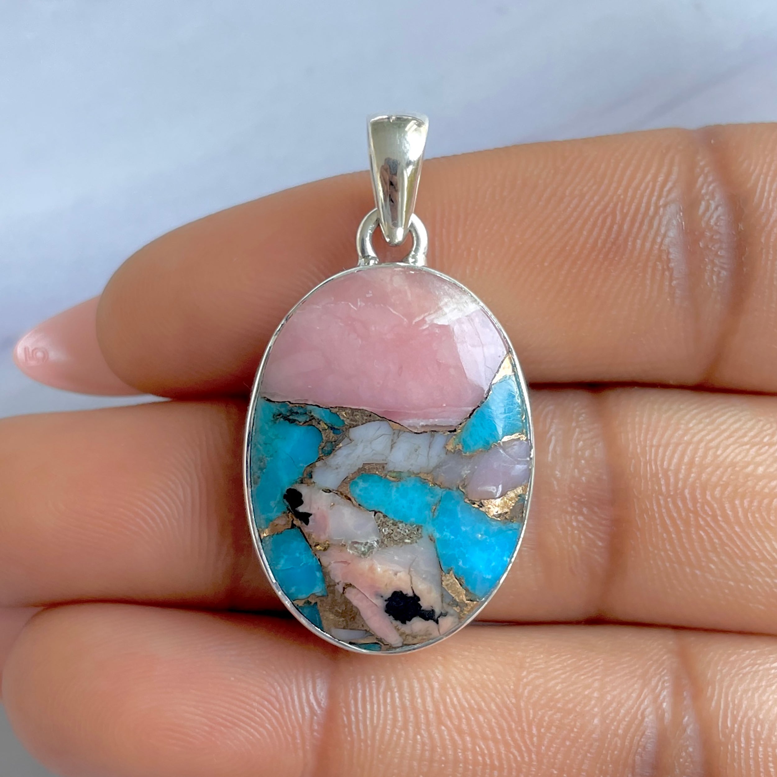 Spiny Oyster Turquoise Pendant-(TRO-P-139.)