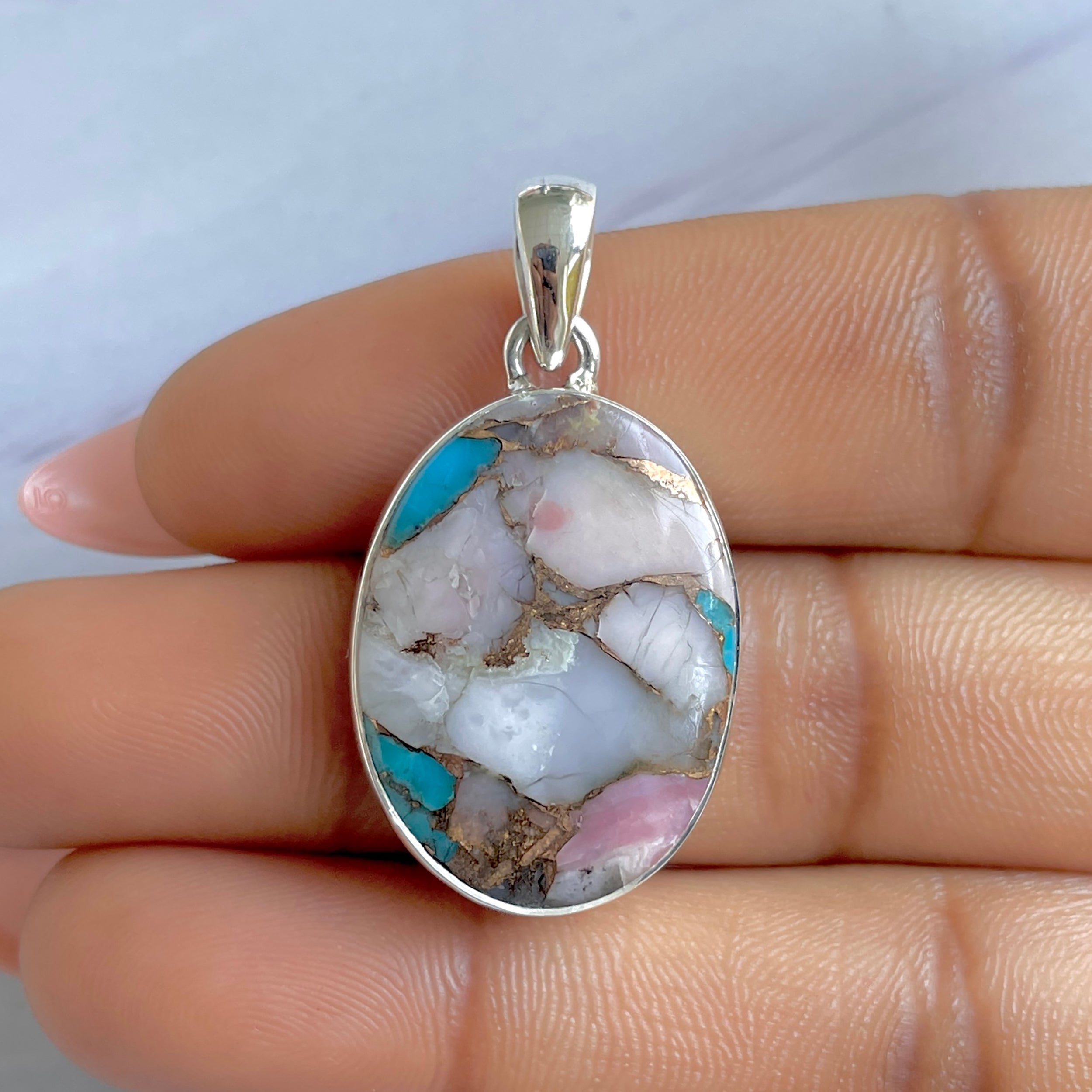 Spiny Oyster Turquoise Pendant-(TRO-P-142.)