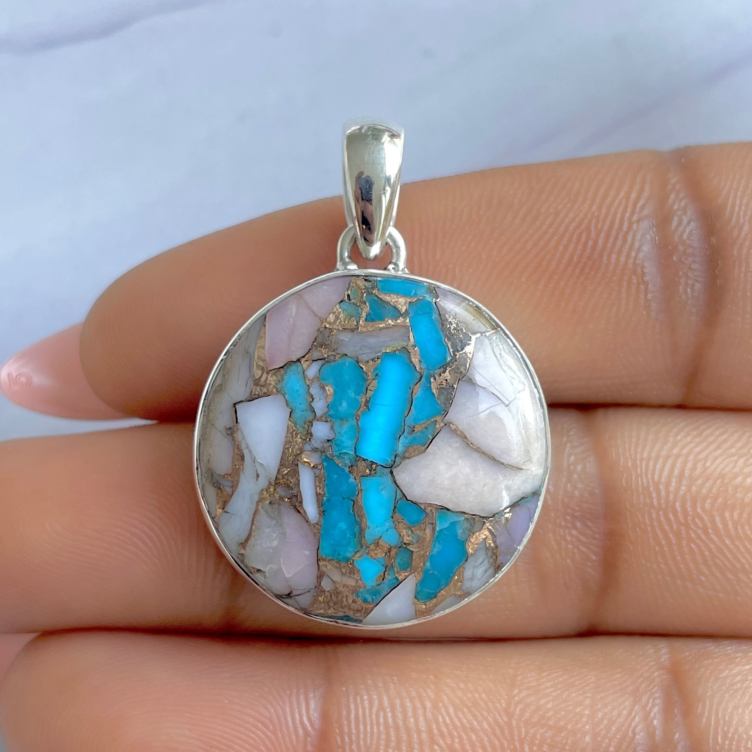Spiny Oyster Turquoise Pendant-(TRO-P-143.)