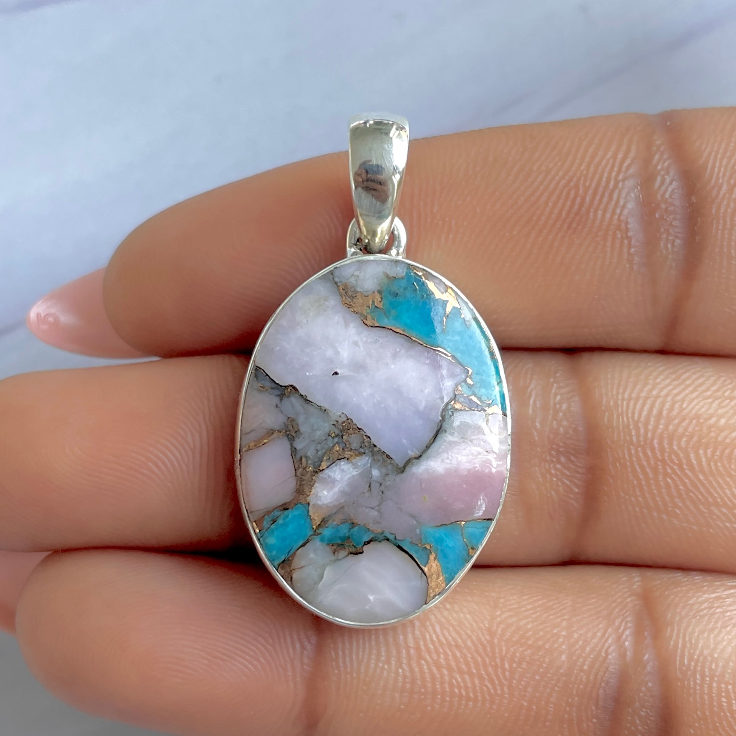 Spiny Oyster Turquoise Pendant-(TRO-P-145.)