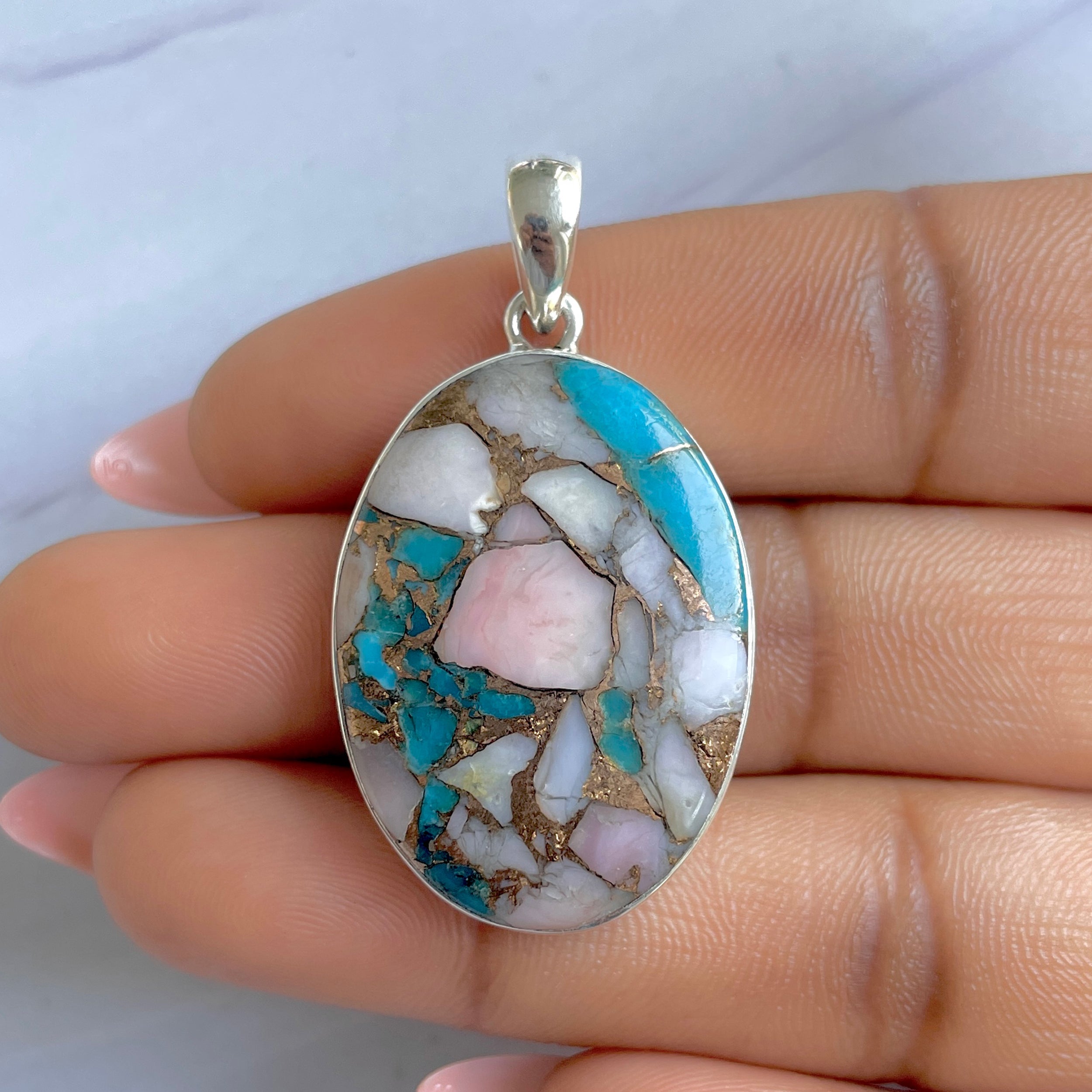 Spiny Oyster Turquoise Pendant-(TRO-P-146.)