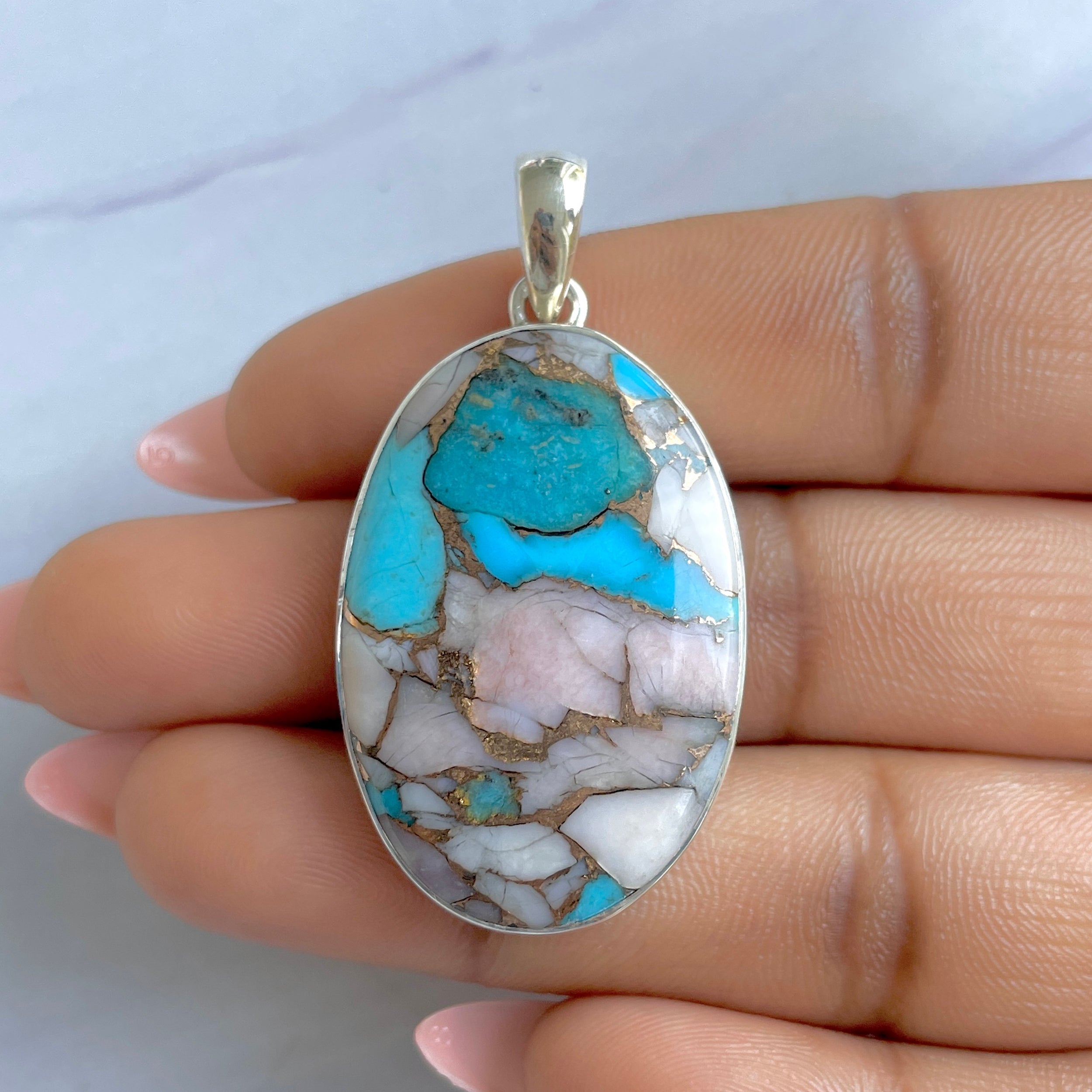 Spiny Oyster Turquoise Pendant-(TRO-P-147.)