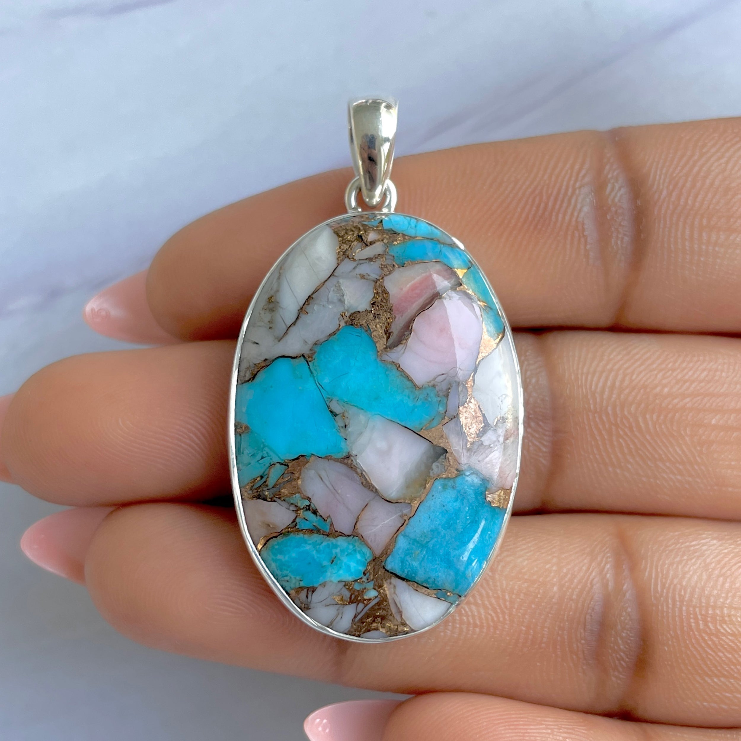 Spiny Oyster Turquoise Pendant-(TRO-P-148.)