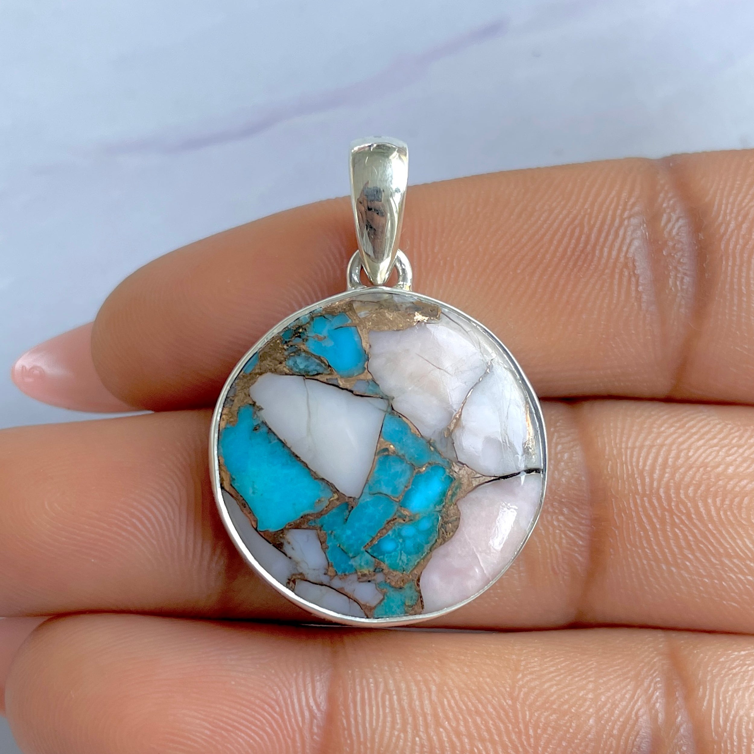 Spiny Oyster Turquoise Pendant-(TRO-P-149.)