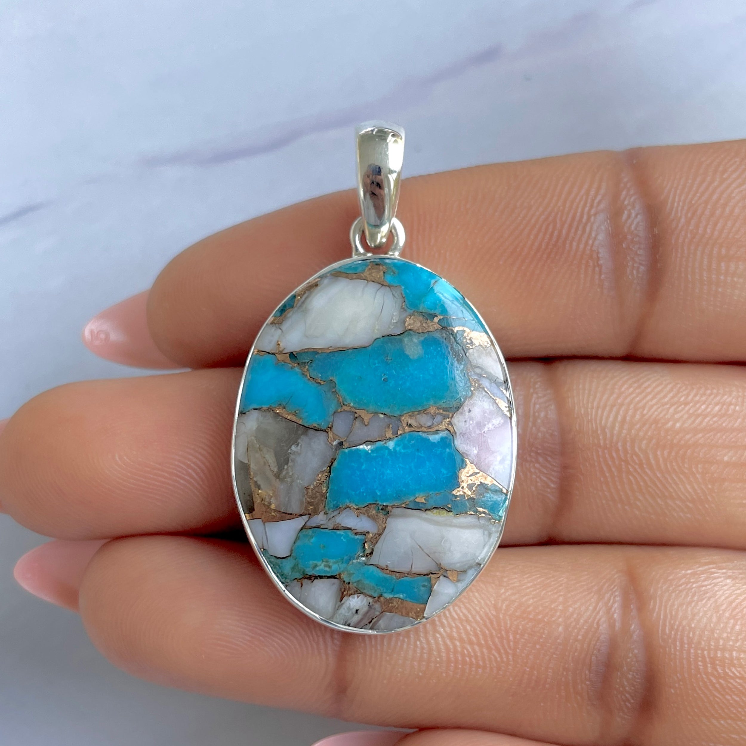 Spiny Oyster Turquoise Pendant-(TRO-P-151.)
