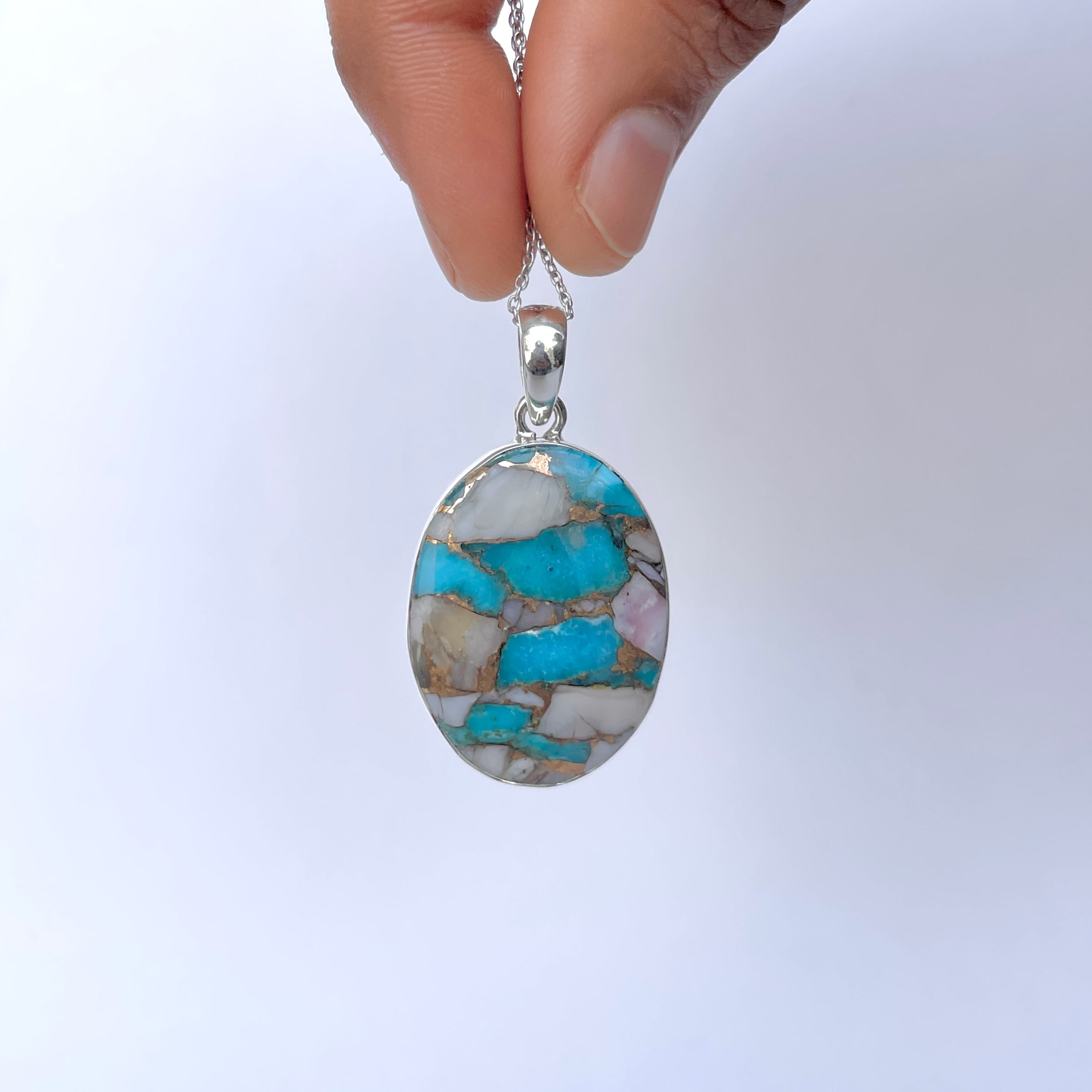 Spiny Oyster Turquoise Pendant-(TRO-P-151.)