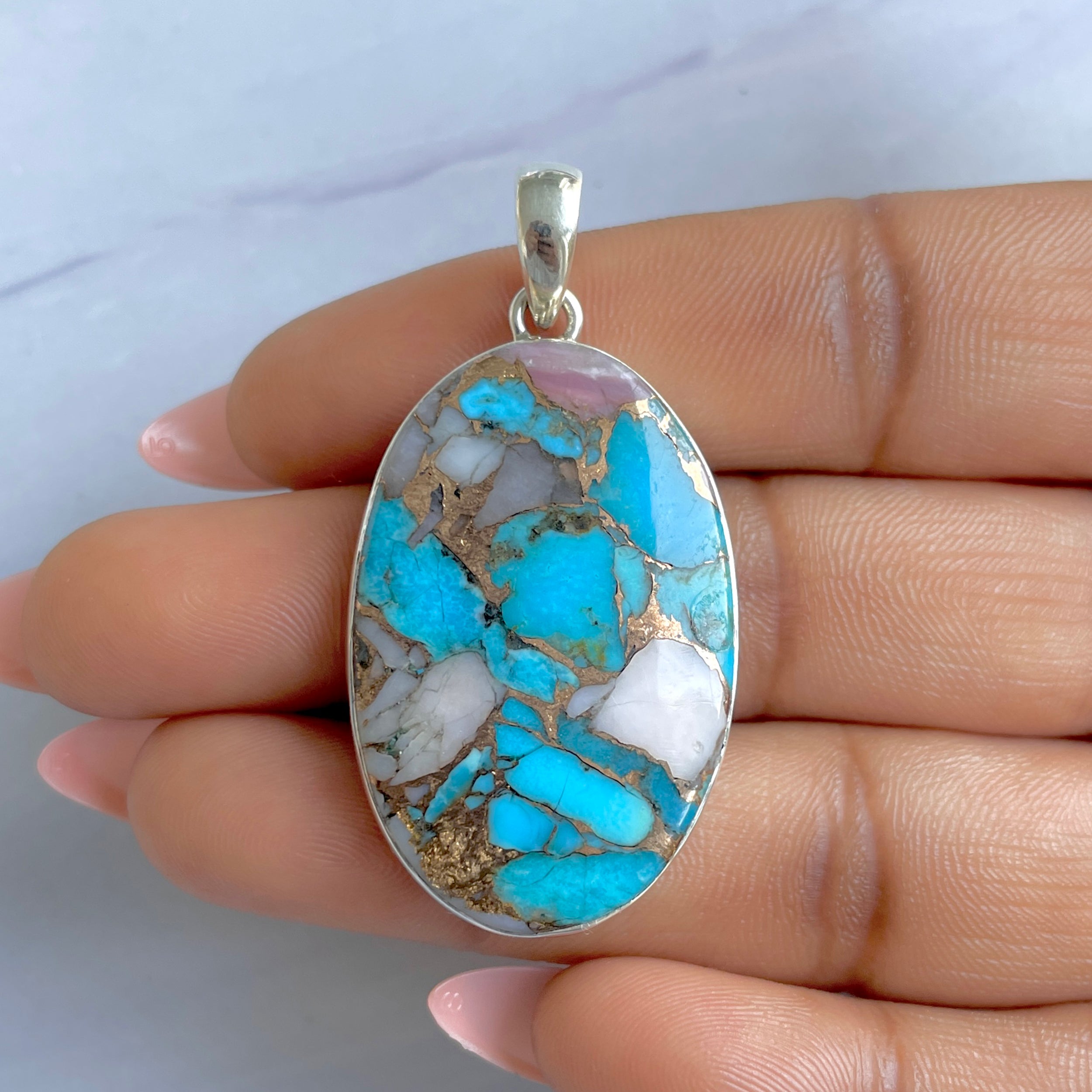 Spiny Oyster Turquoise Pendant-(TRO-P-152.)