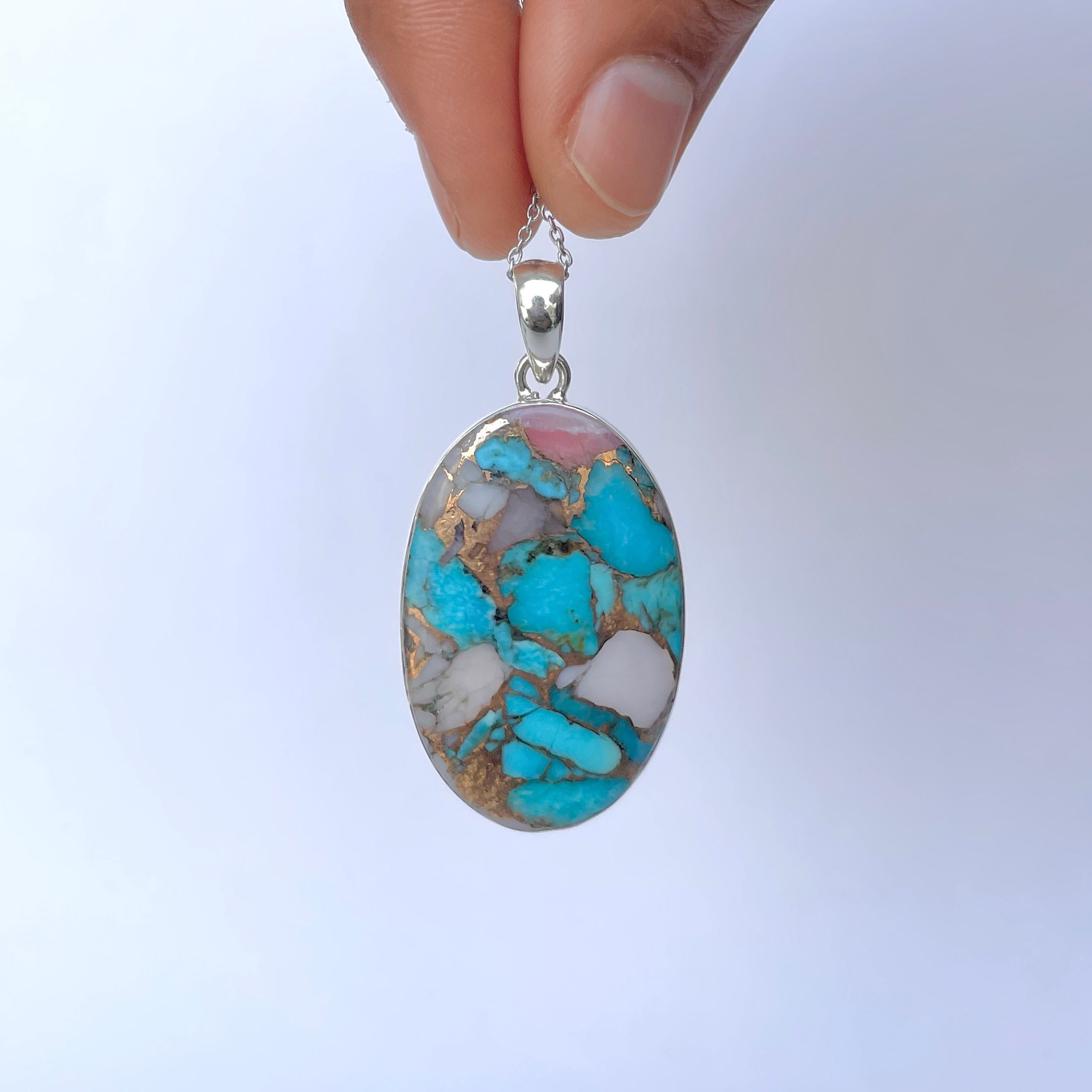 Spiny Oyster Turquoise Pendant-(TRO-P-152.)