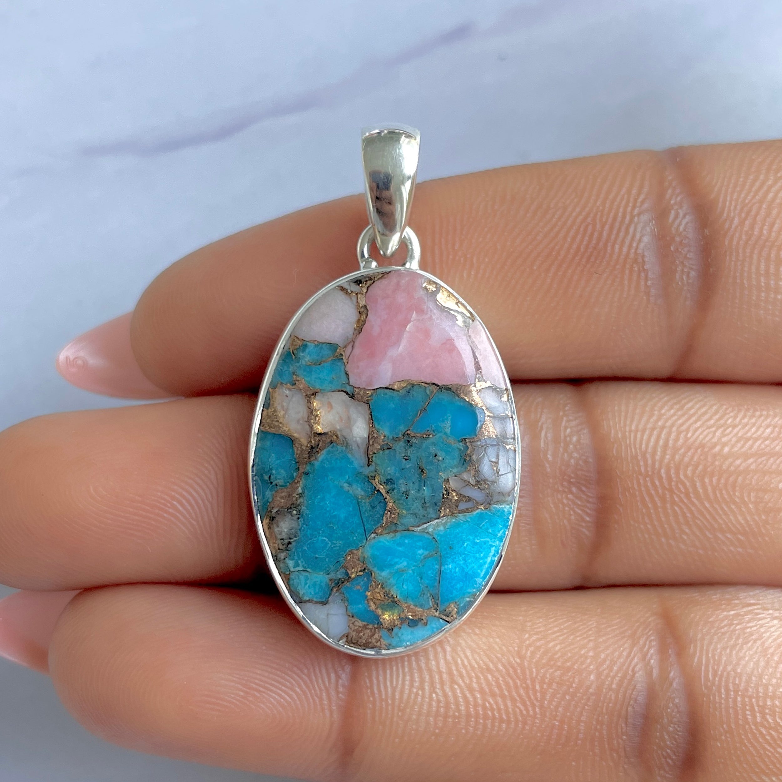 Spiny Oyster Turquoise Pendant-(TRO-P-153.)