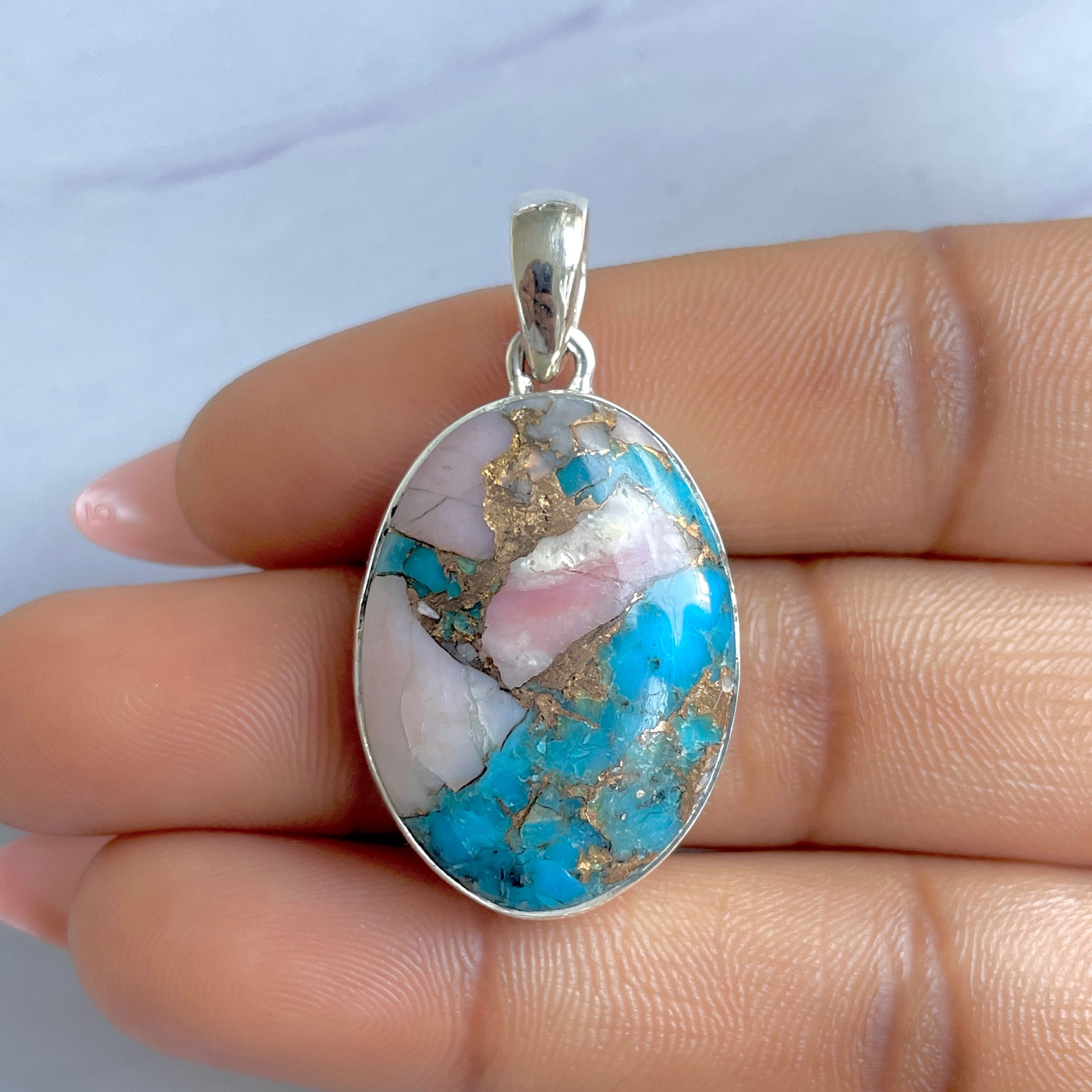 Spiny Oyster Turquoise Pendant-(TRO-P-155.)