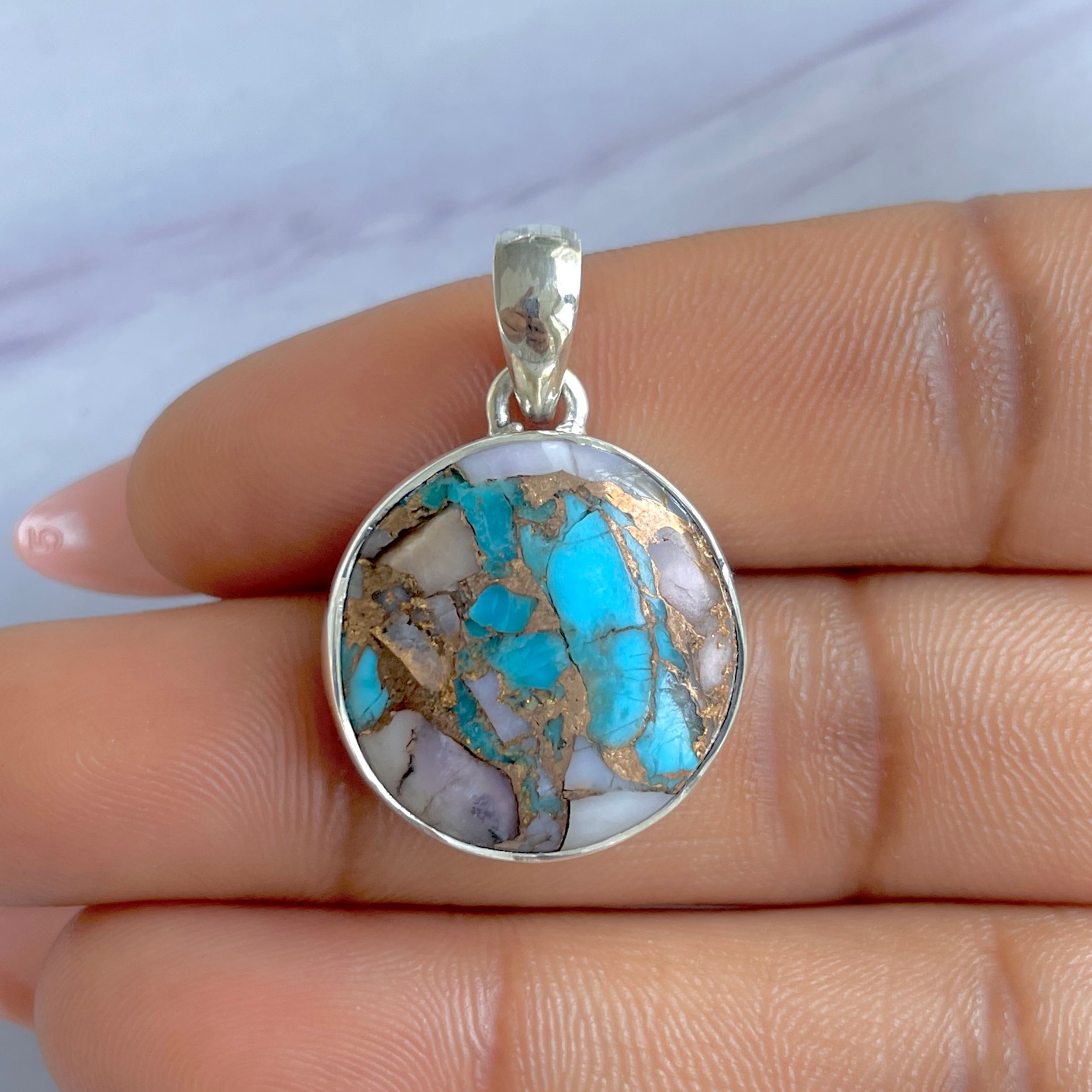 Spiny Oyster Turquoise Pendant-(TRO-P-156.)