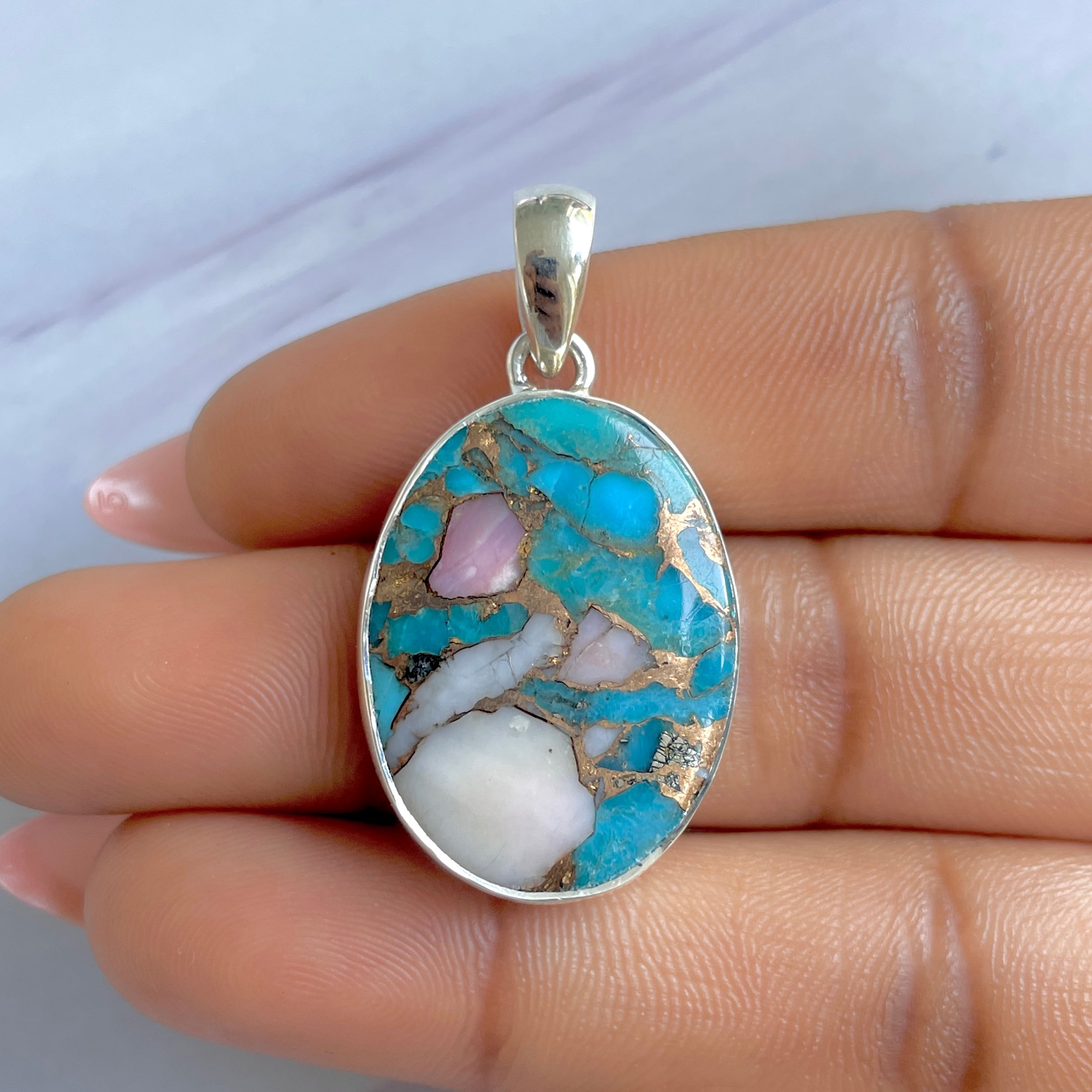 Spiny Oyster Turquoise Pendant-(TRO-P-157.)