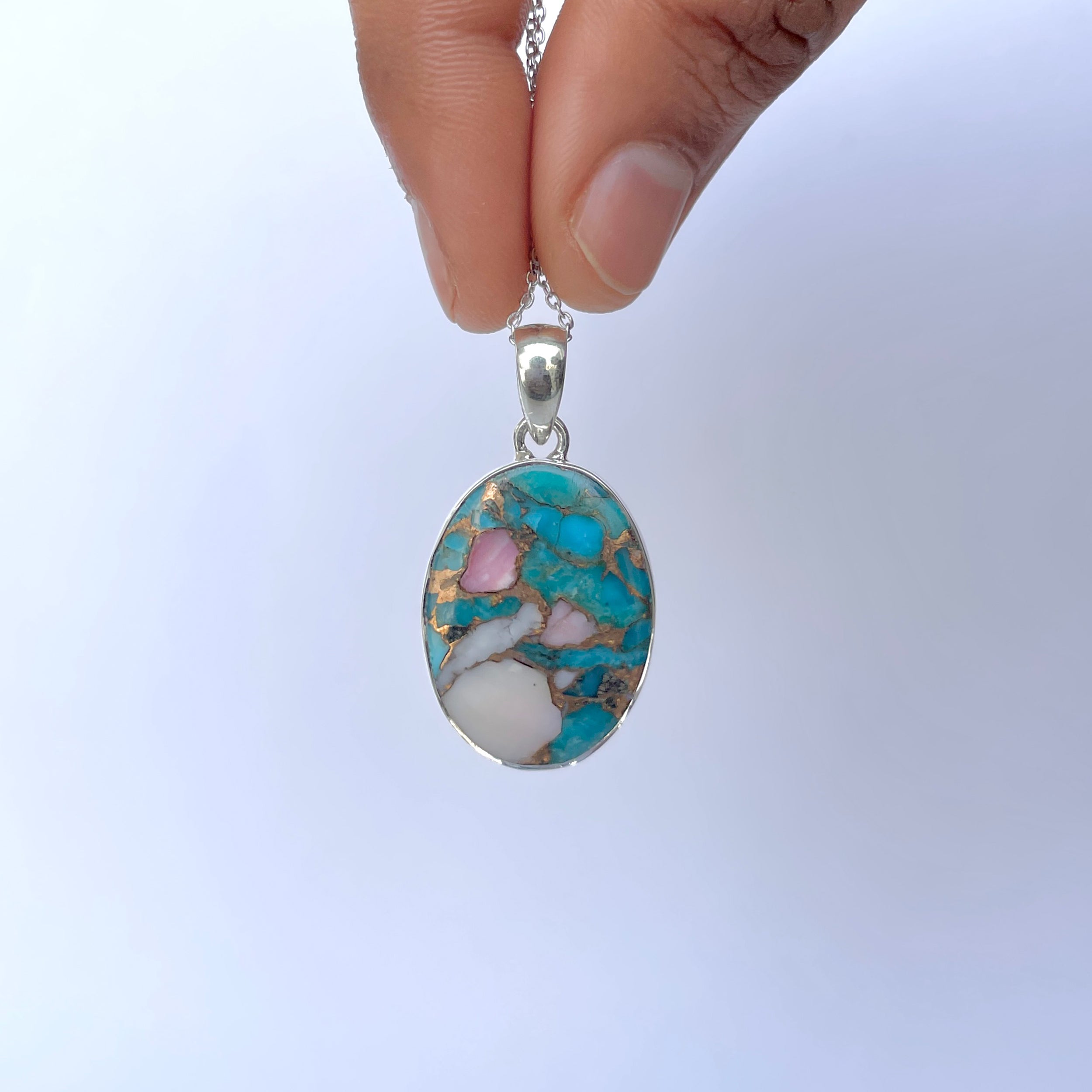 Spiny Oyster Turquoise Pendant-(TRO-P-157.)