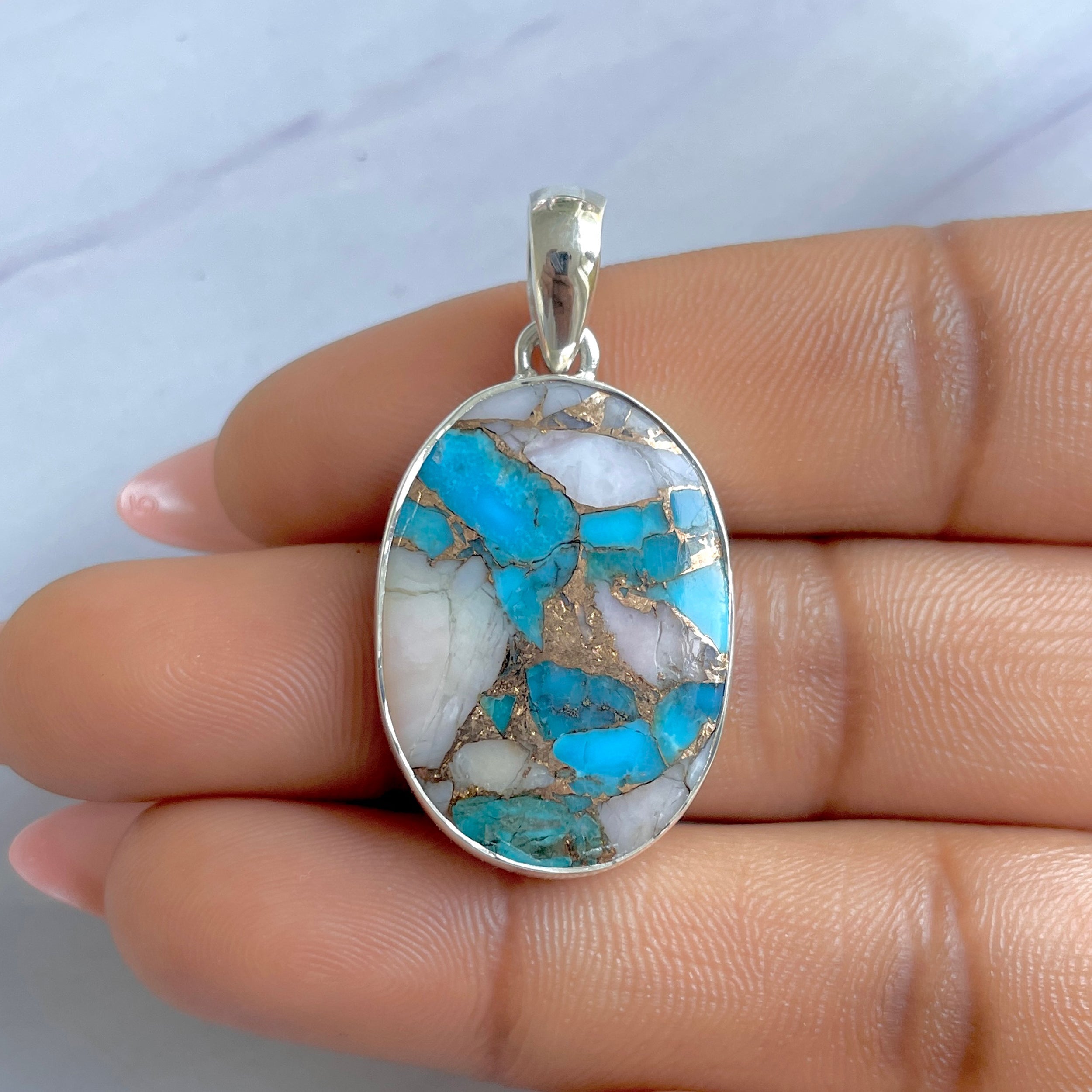 Spiny Oyster Turquoise Pendant-(TRO-P-158.)