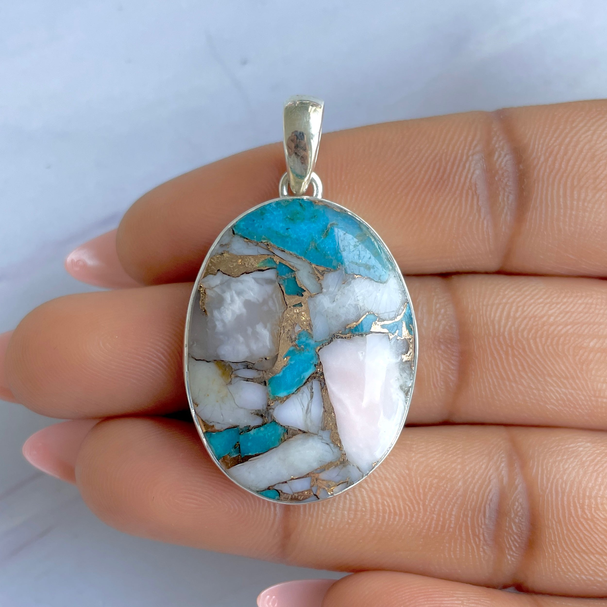 Spiny Oyster Turquoise Pendant-(TRO-P-159.)