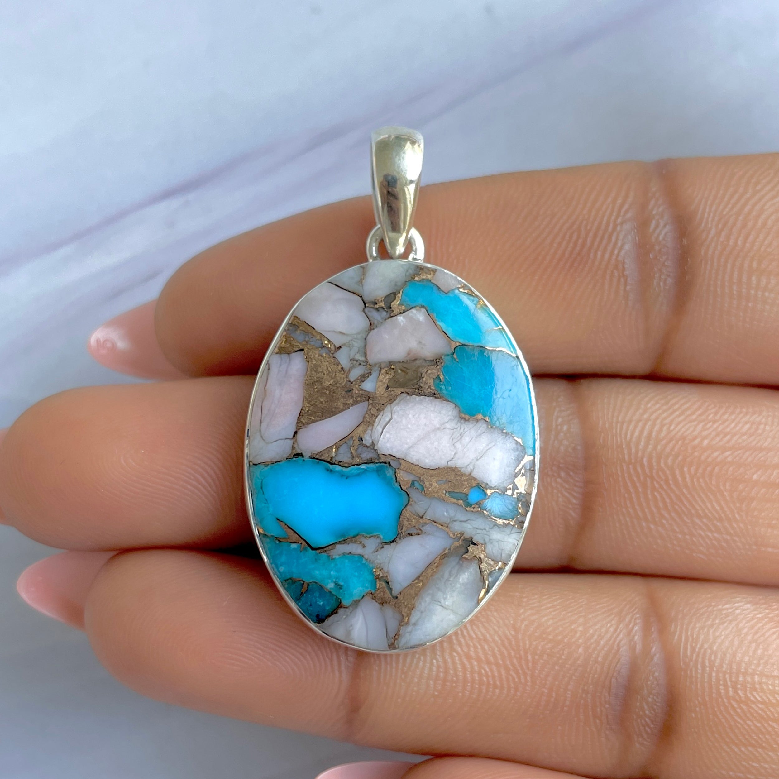 Spiny Oyster Turquoise Pendant-(TRO-P-160.)