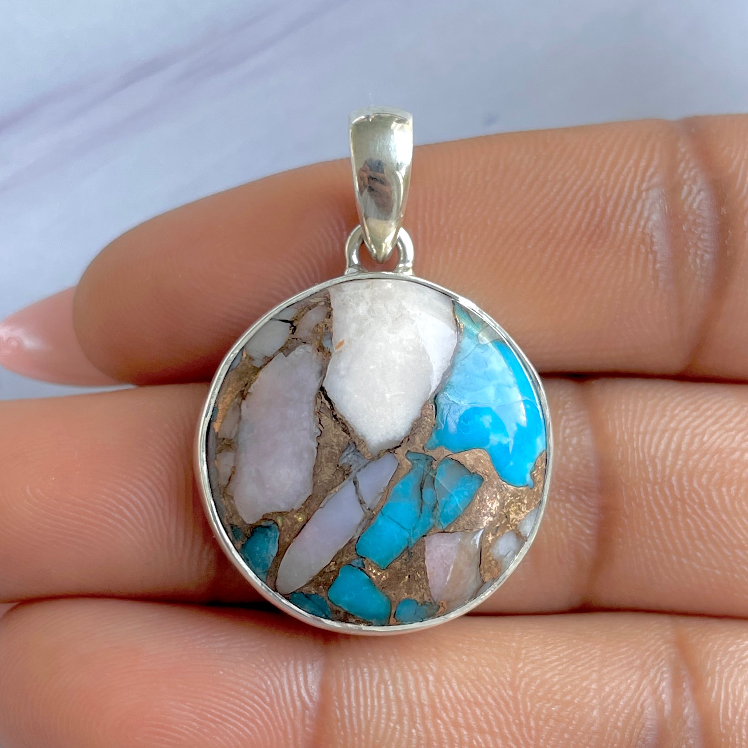 Spiny Oyster Turquoise Pendant-(TRO-P-161.)