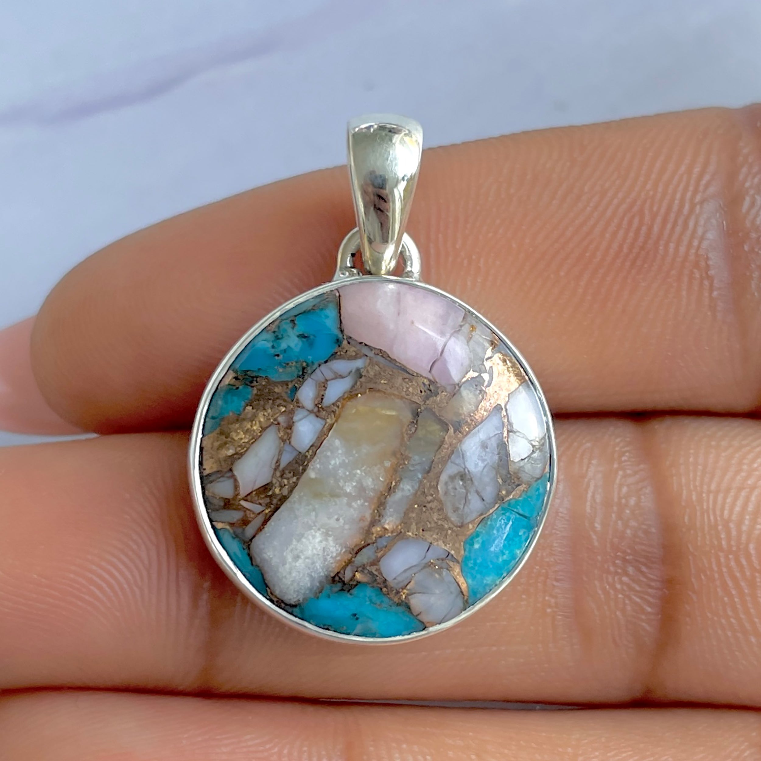 Spiny Oyster Turquoise Pendant-(TRO-P-162.)