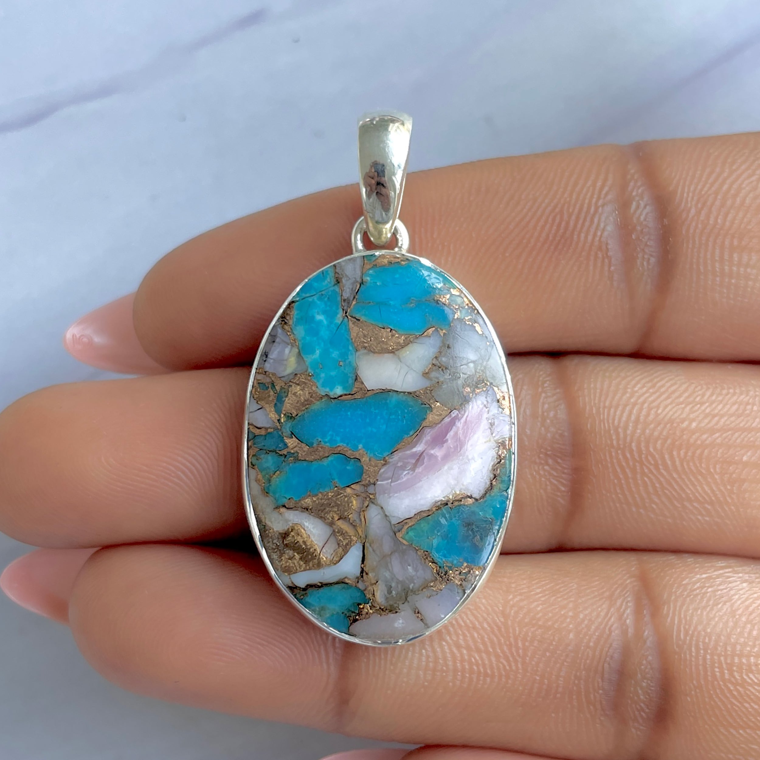 Spiny Oyster Turquoise Pendant-(TRO-P-163.)