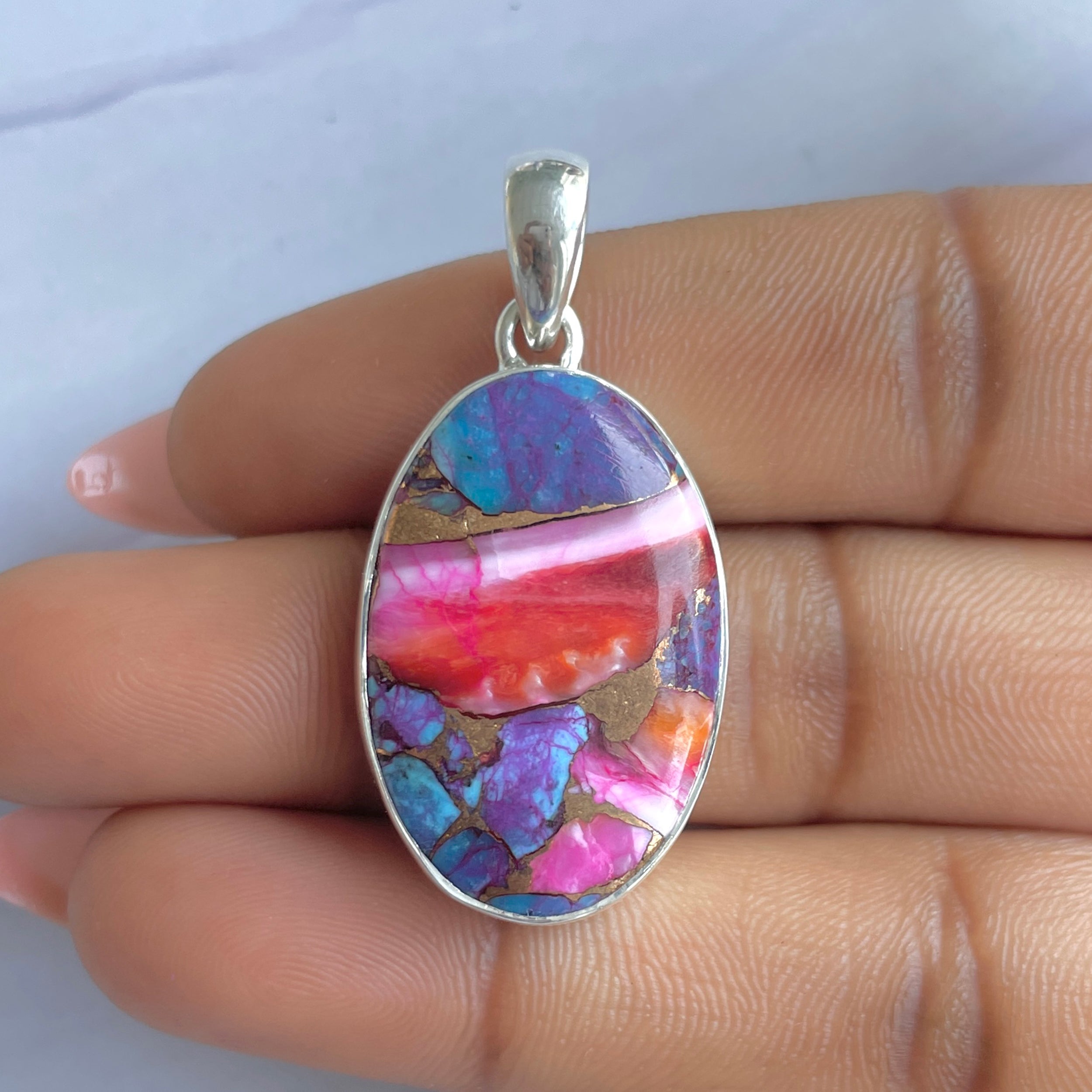 Spiny Oyster Turquoise Pendant-(TRO-P-164.)