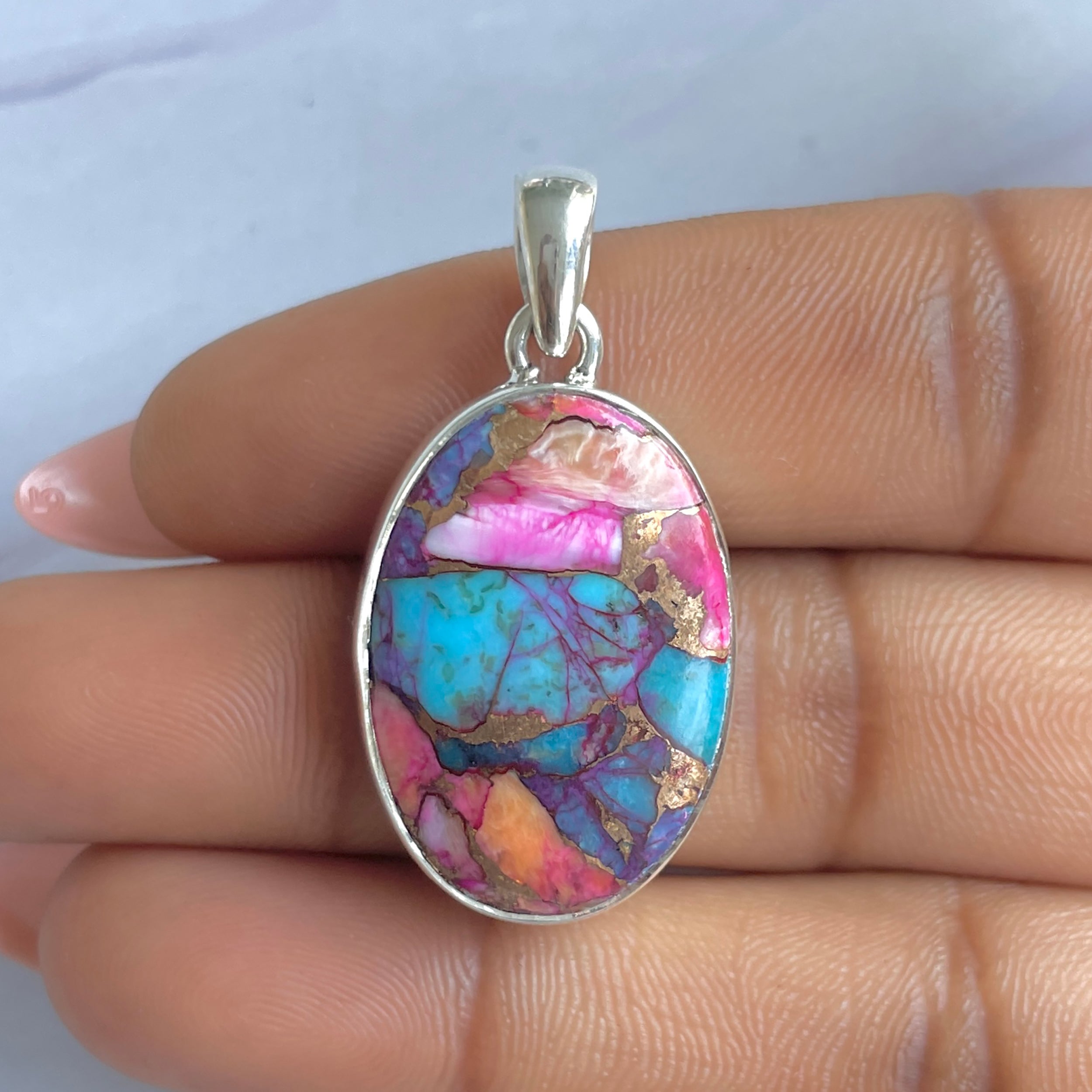 Spiny Oyster Turquoise Pendant-(TRO-P-165.)