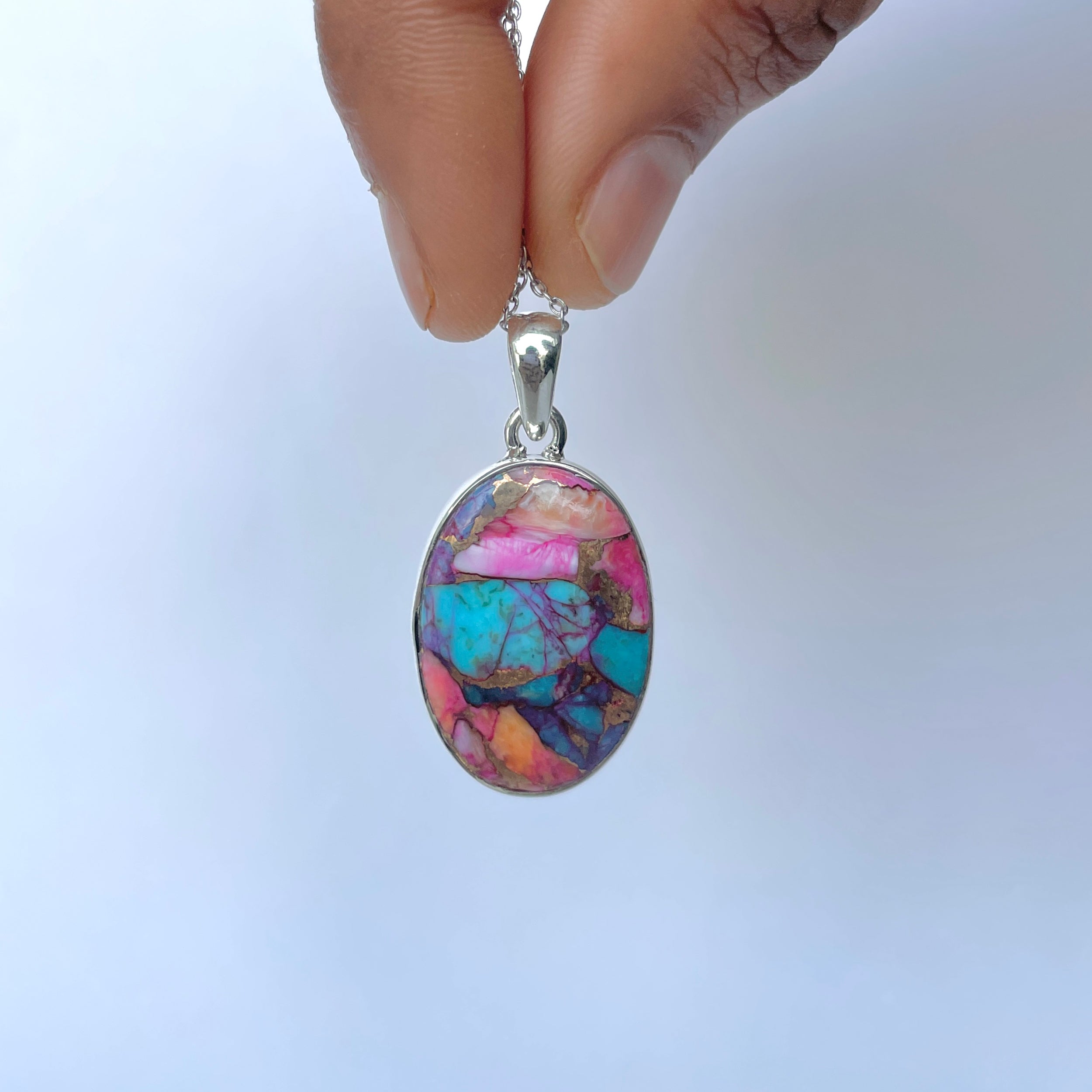 Spiny Oyster Turquoise Pendant-(TRO-P-165.)