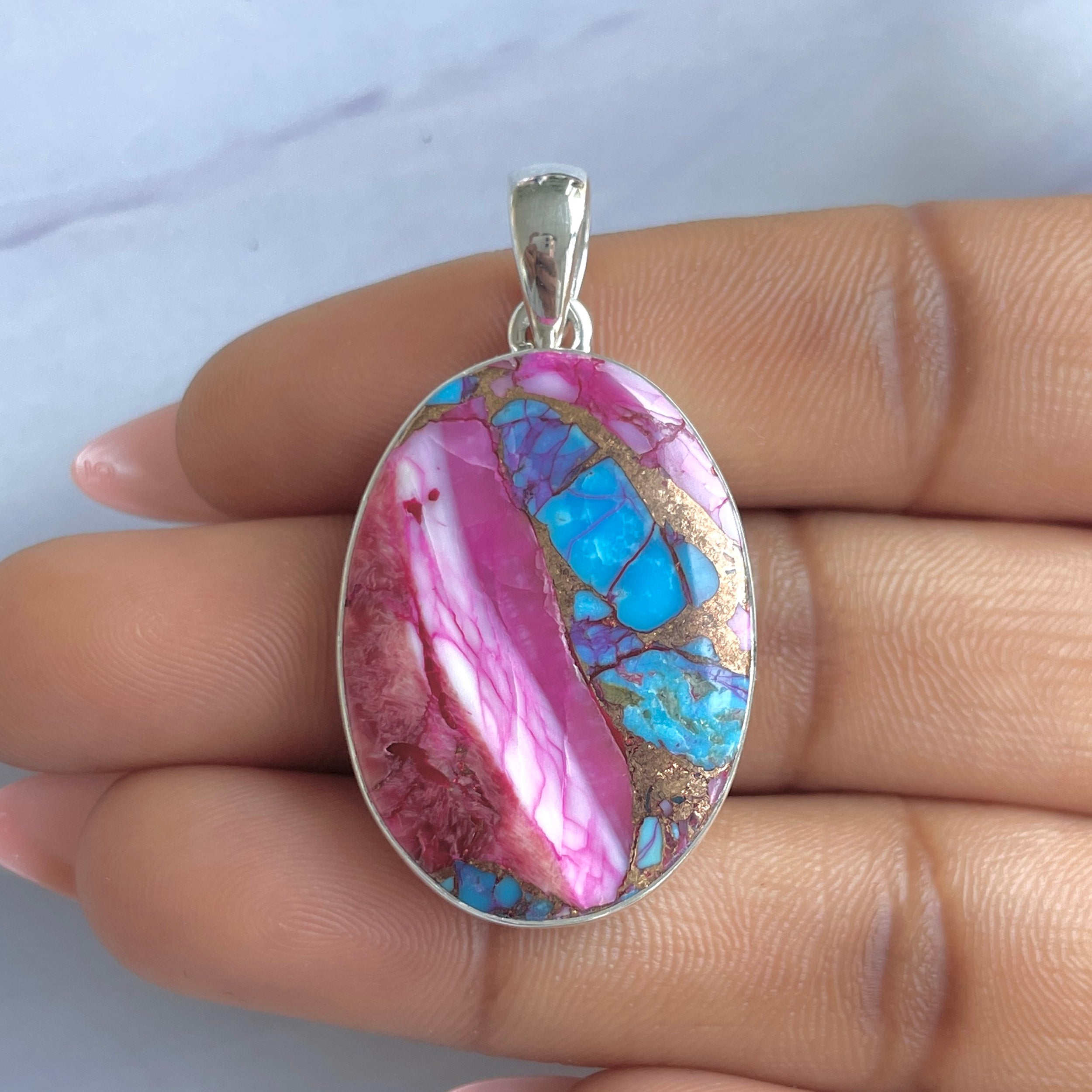 Spiny Oyster Turquoise Pendant-(TRO-P-166.)