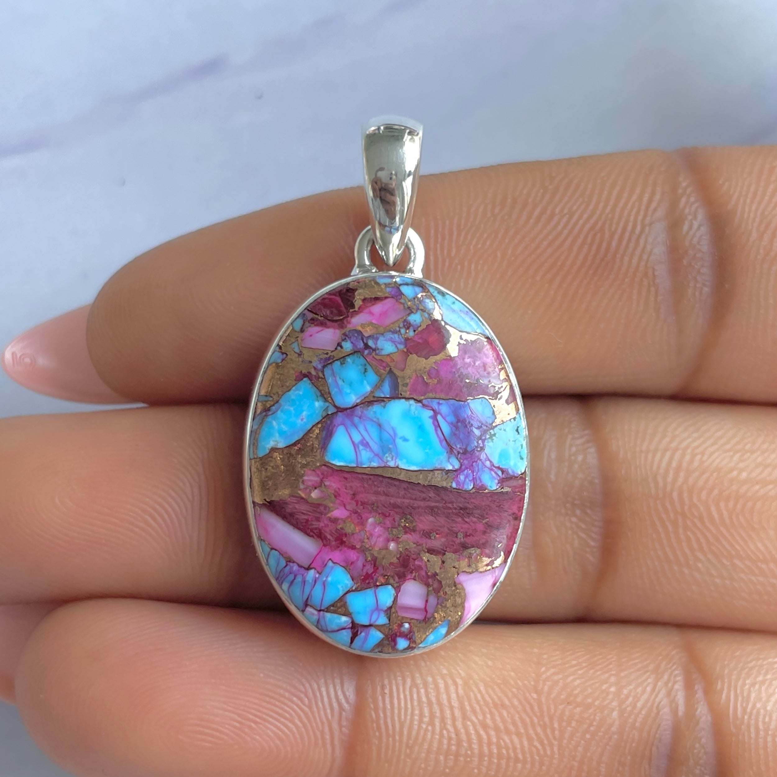 Spiny Oyster Turquoise Pendant-(TRO-P-167.)