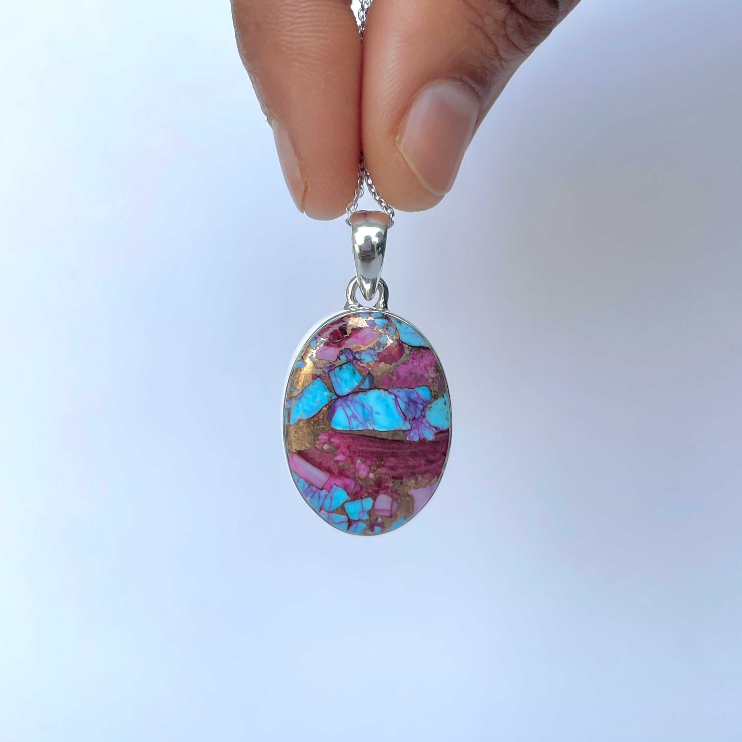 Spiny Oyster Turquoise Pendant-(TRO-P-167.)