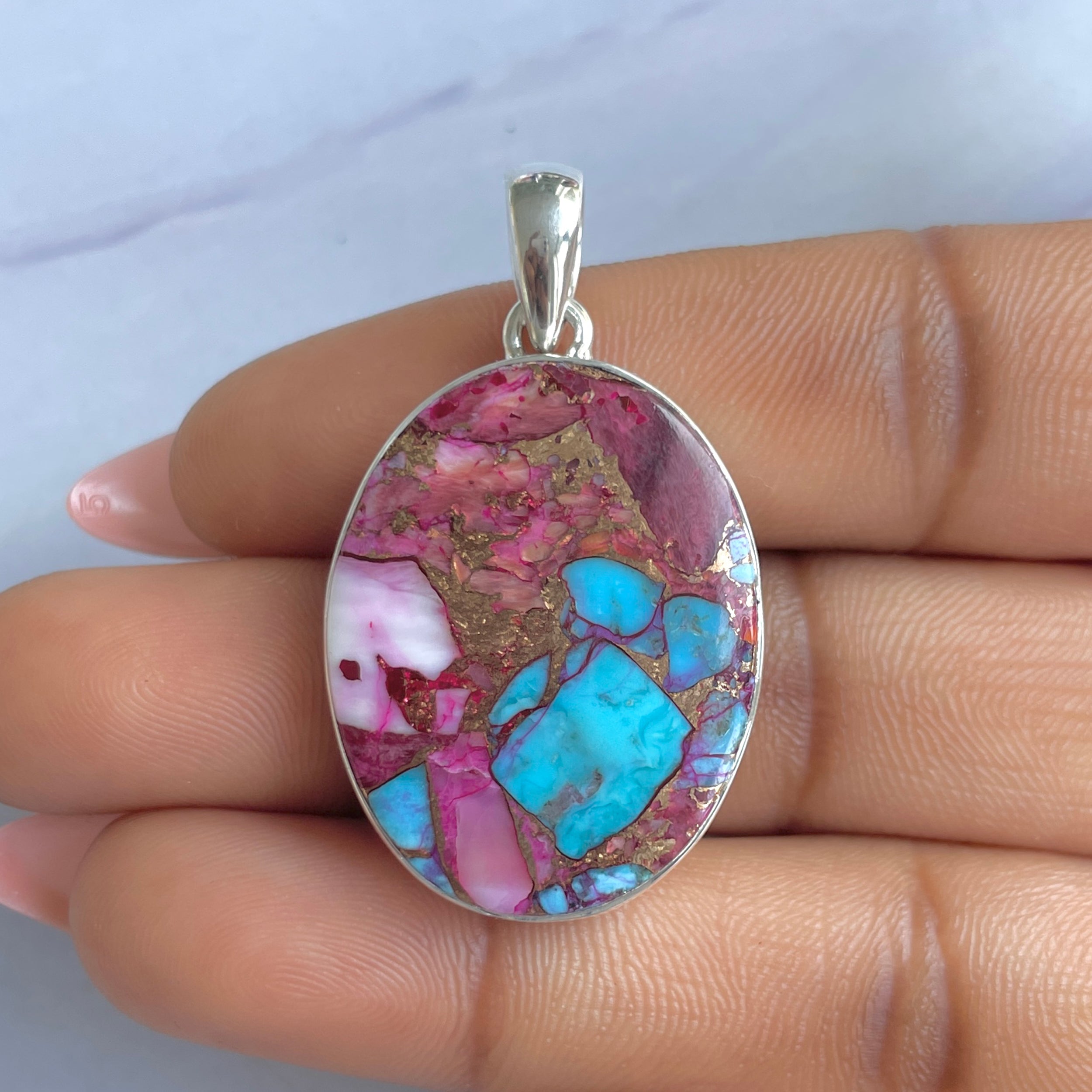 Spiny Oyster Turquoise Pendant-(TRO-P-168.)