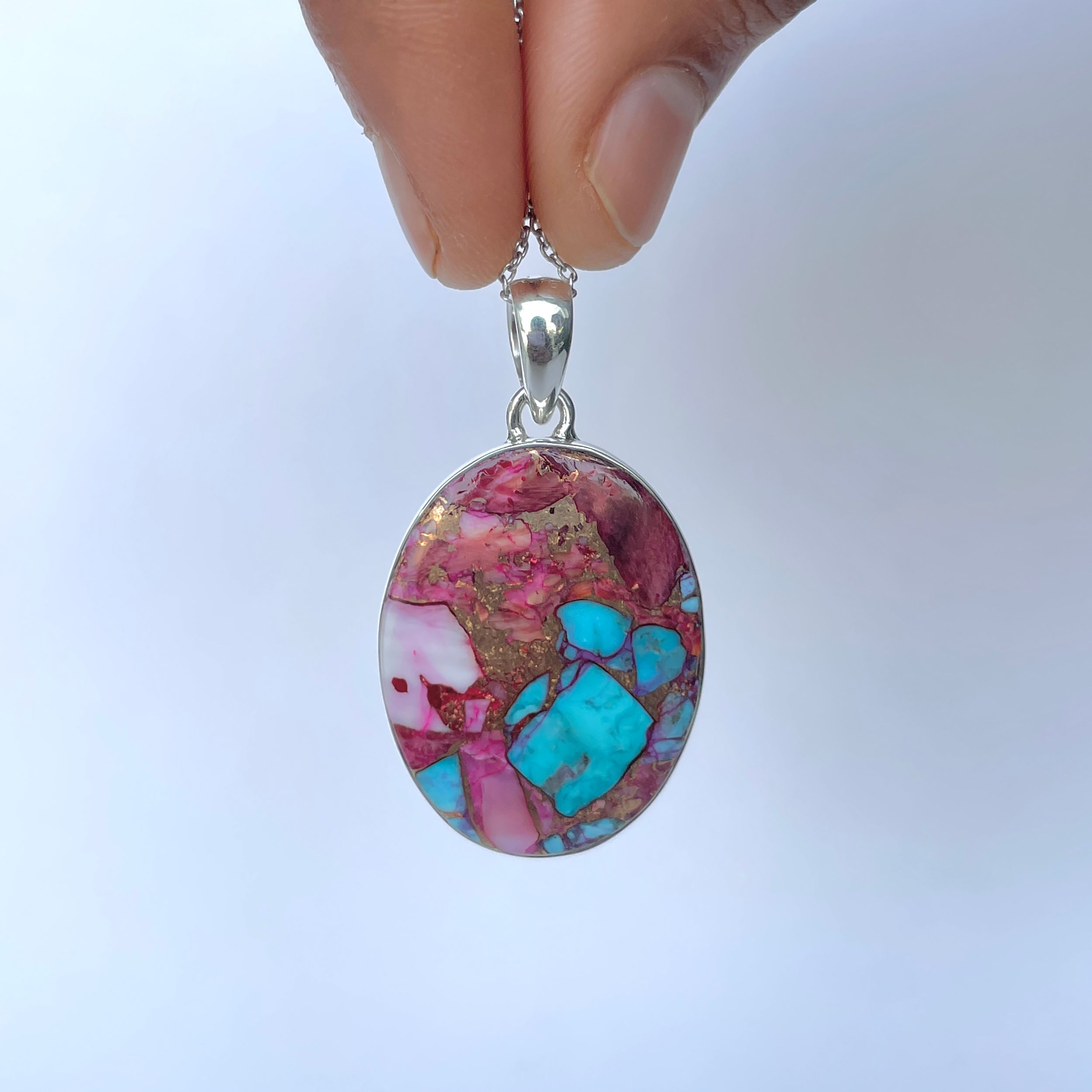 Spiny Oyster Turquoise Pendant-(TRO-P-168.)