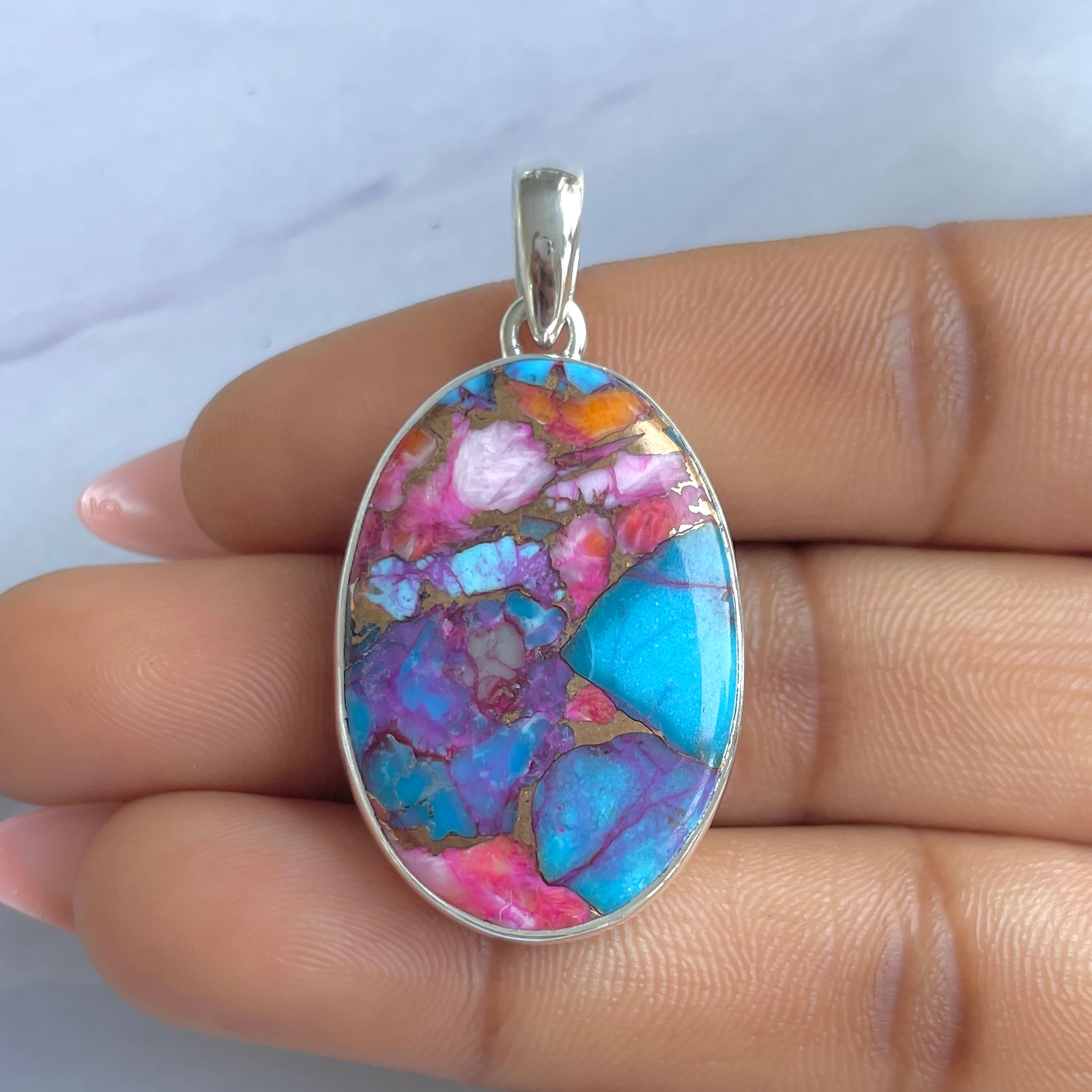 Spiny Oyster Turquoise Pendant-(TRO-P-169.)