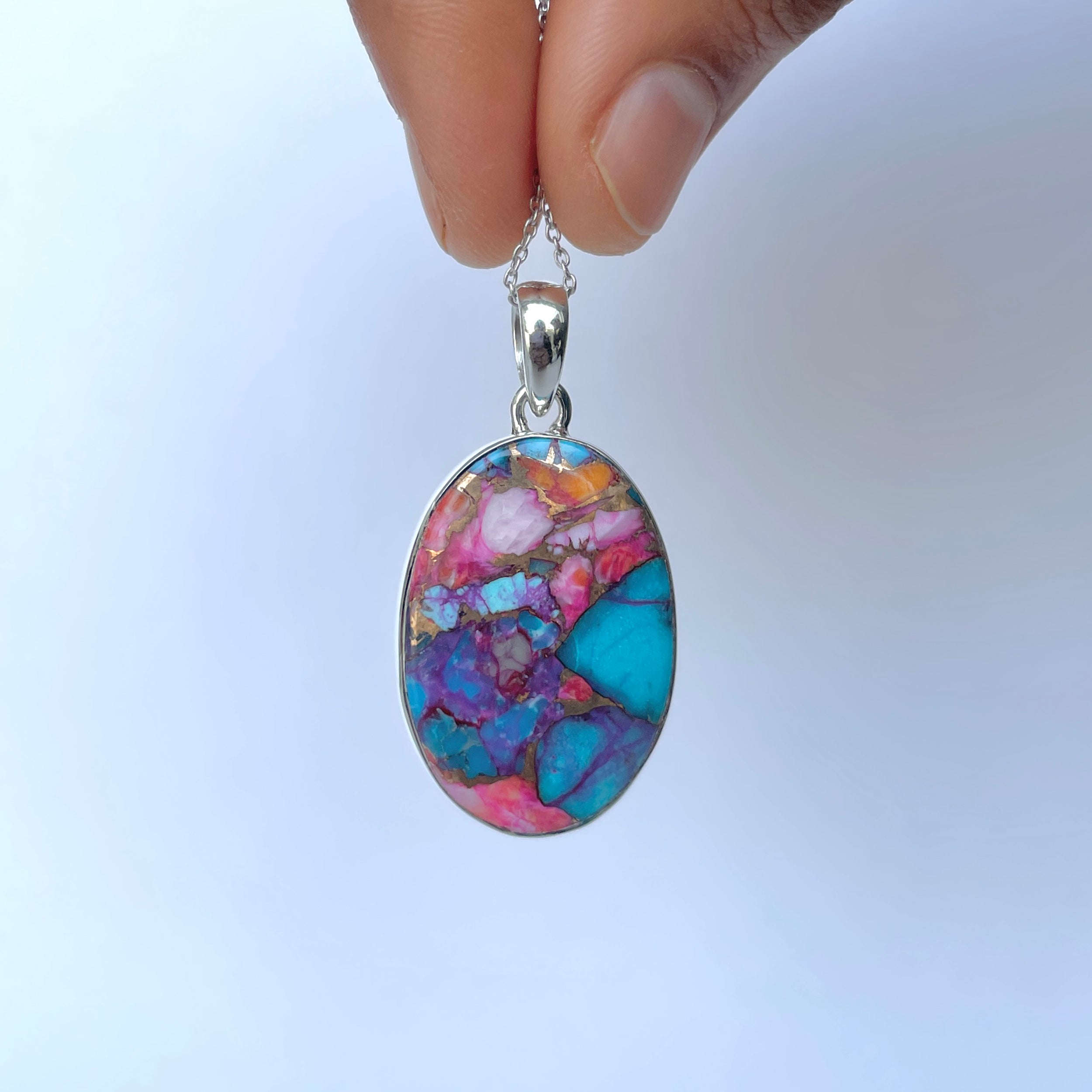 Spiny Oyster Turquoise Pendant-(TRO-P-169.)