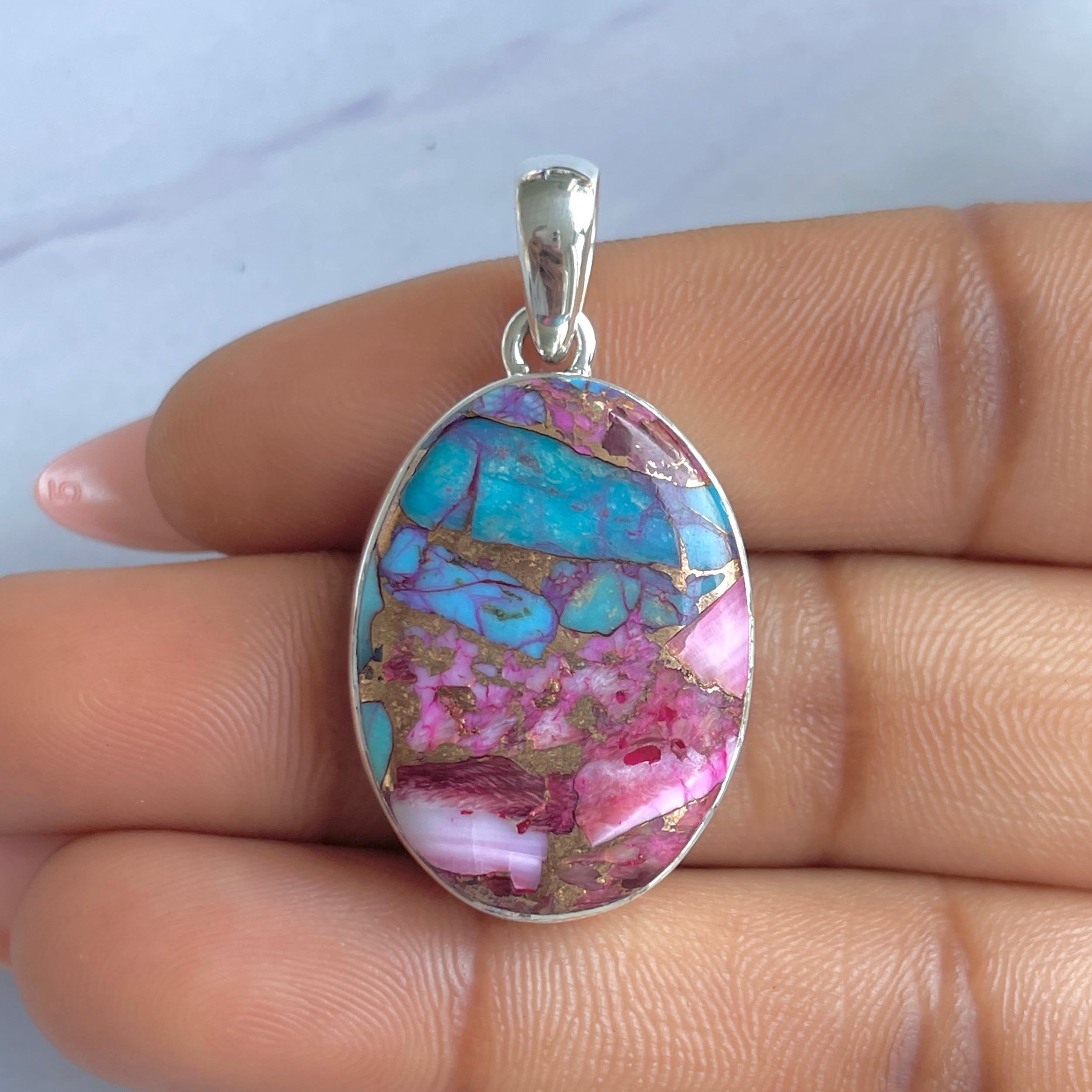 Spiny Oyster Turquoise Pendant-(TRO-P-170.)