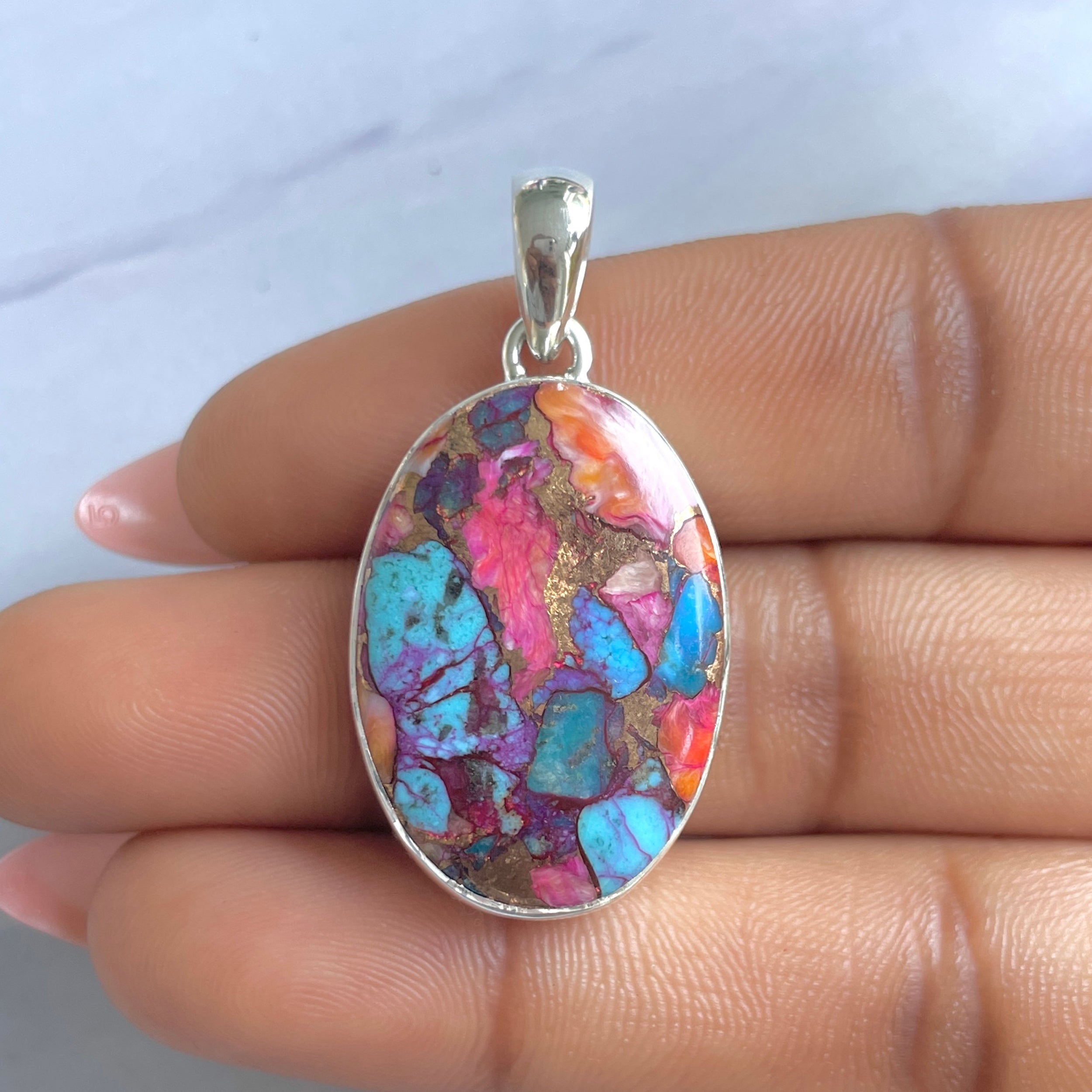 Spiny Oyster Turquoise Pendant-(TRO-P-171.)