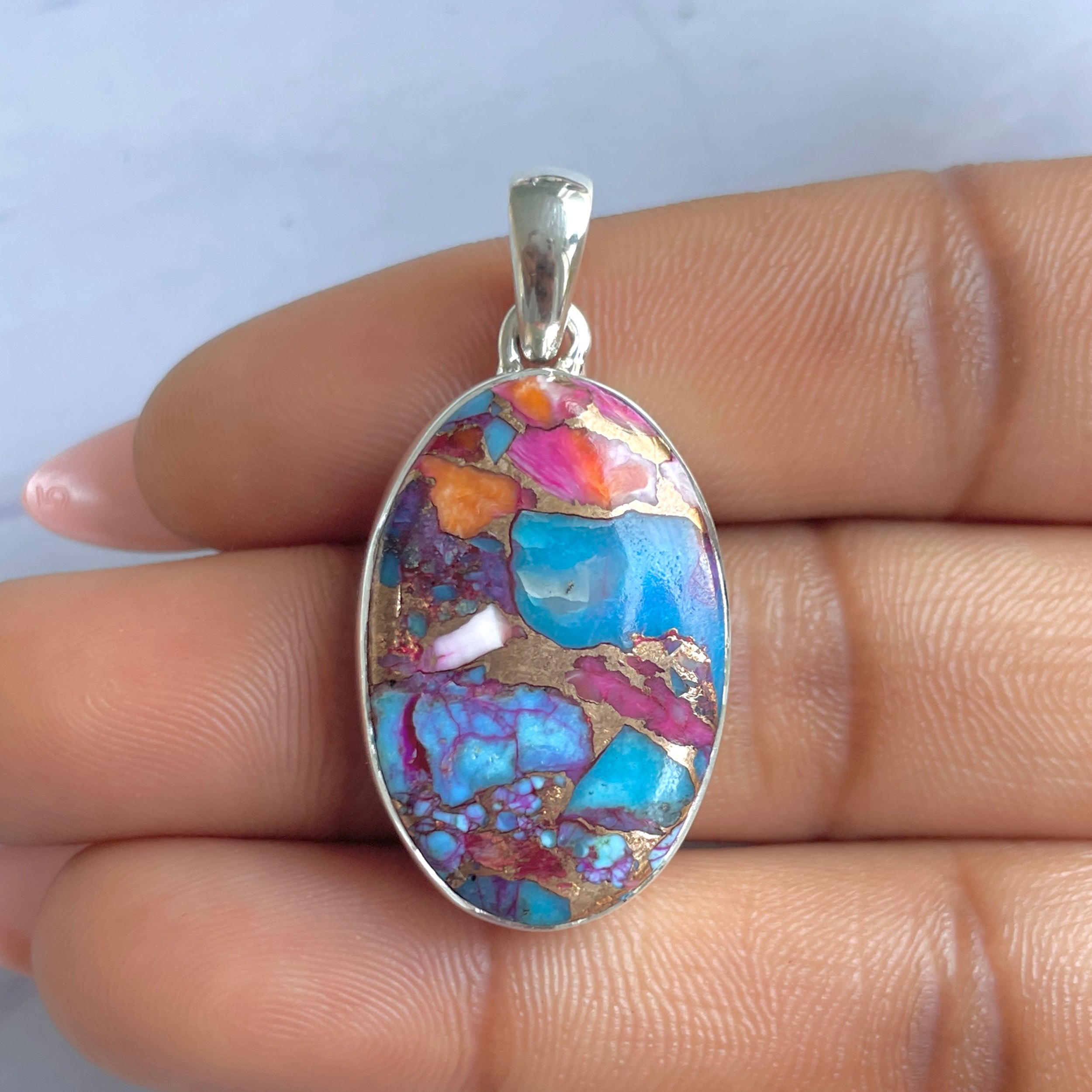Spiny Oyster Turquoise Pendant-(TRO-P-172.)