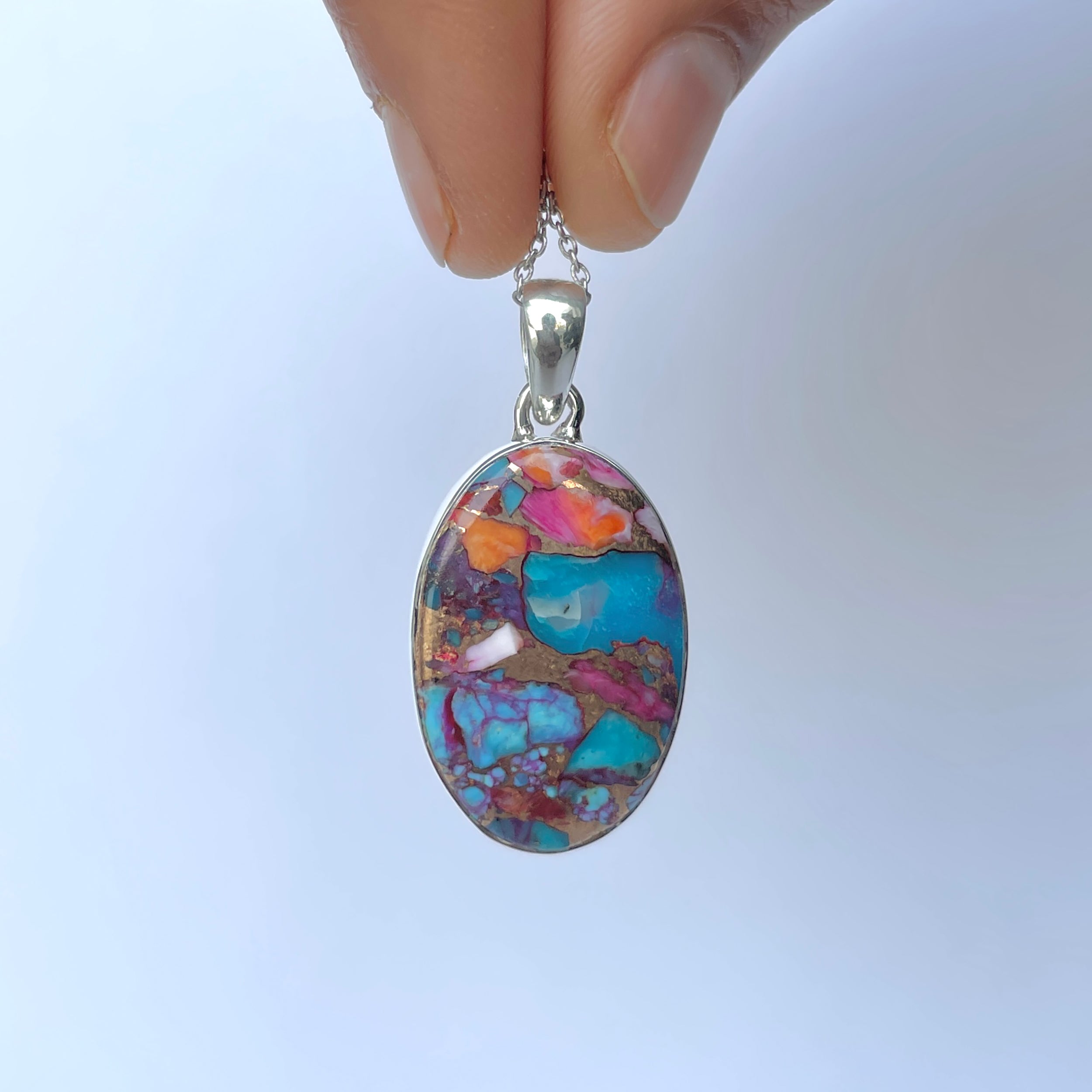 Spiny Oyster Turquoise Pendant-(TRO-P-172.)