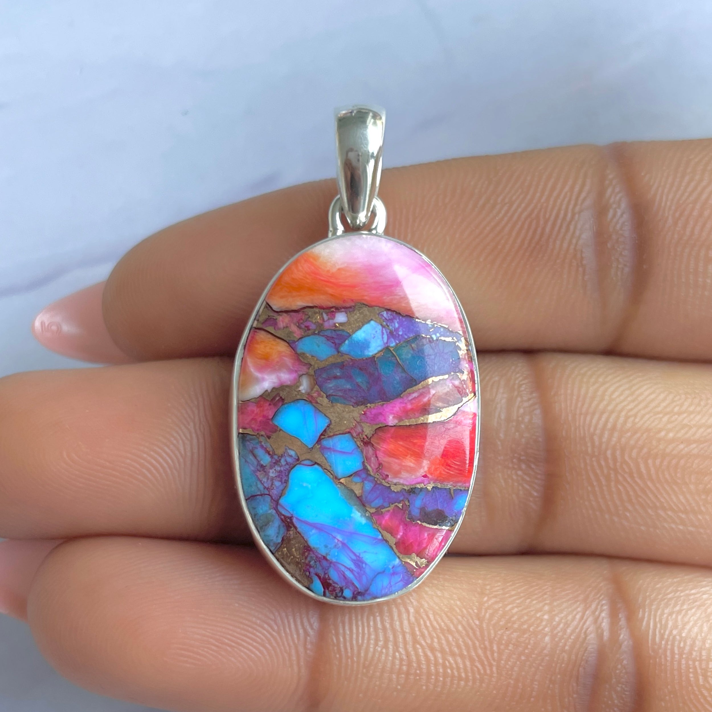 Spiny Oyster Turquoise Pendant-(TRO-P-173.)