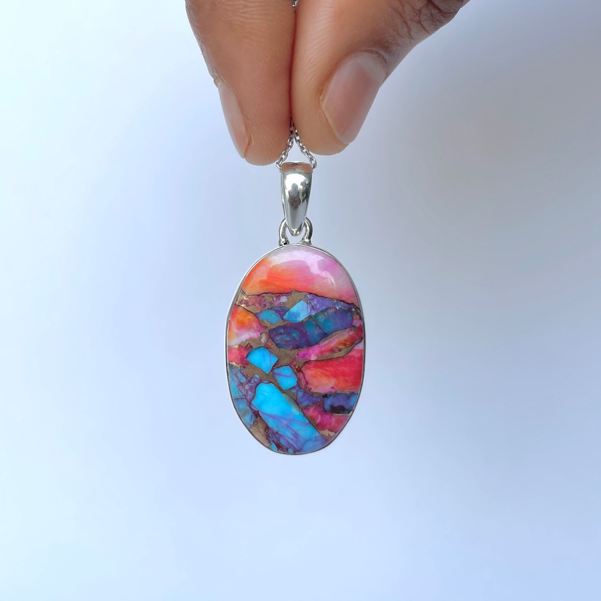 Spiny Oyster Turquoise Pendant-(TRO-P-173.)