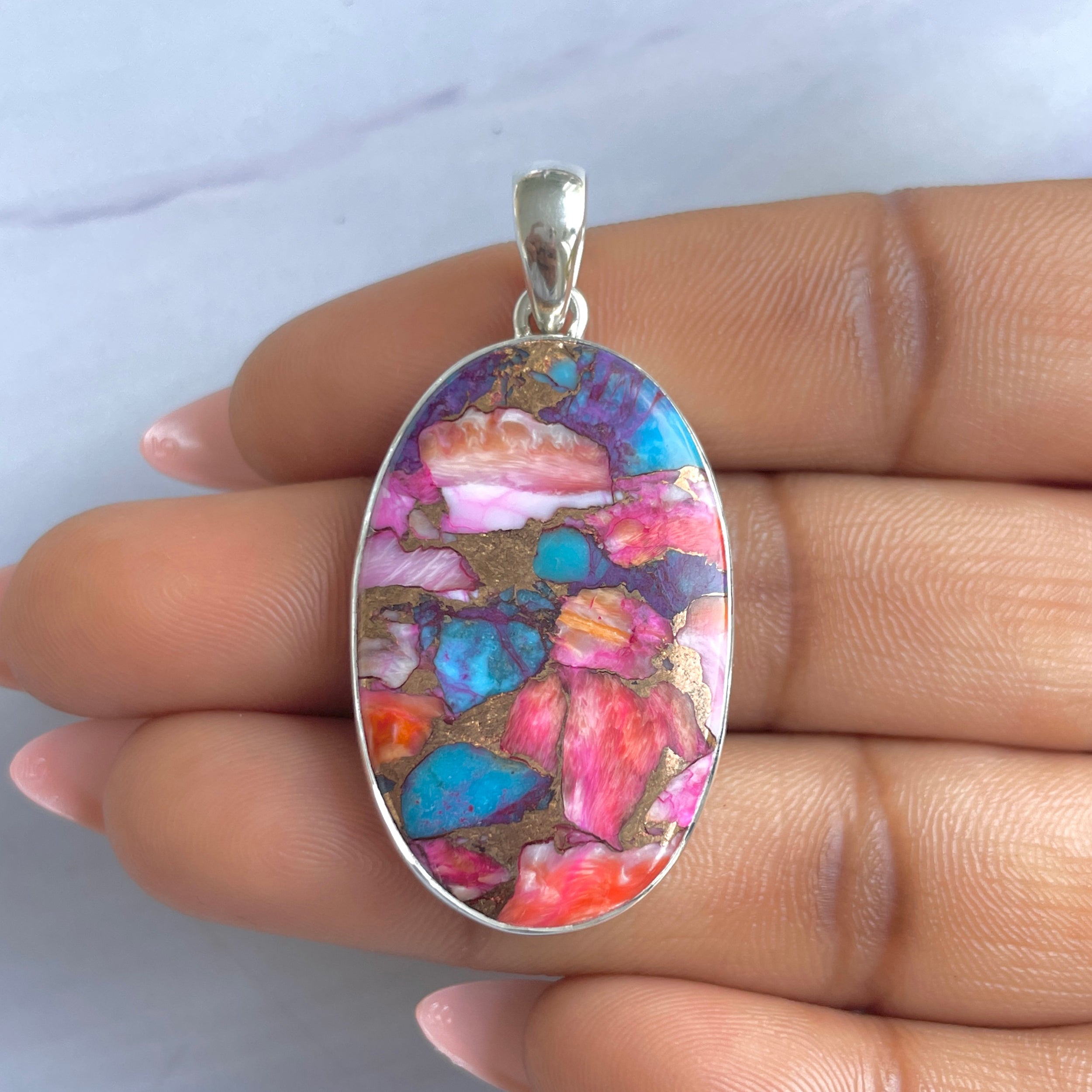 Spiny Oyster Turquoise Pendant-(TRO-P-174.)
