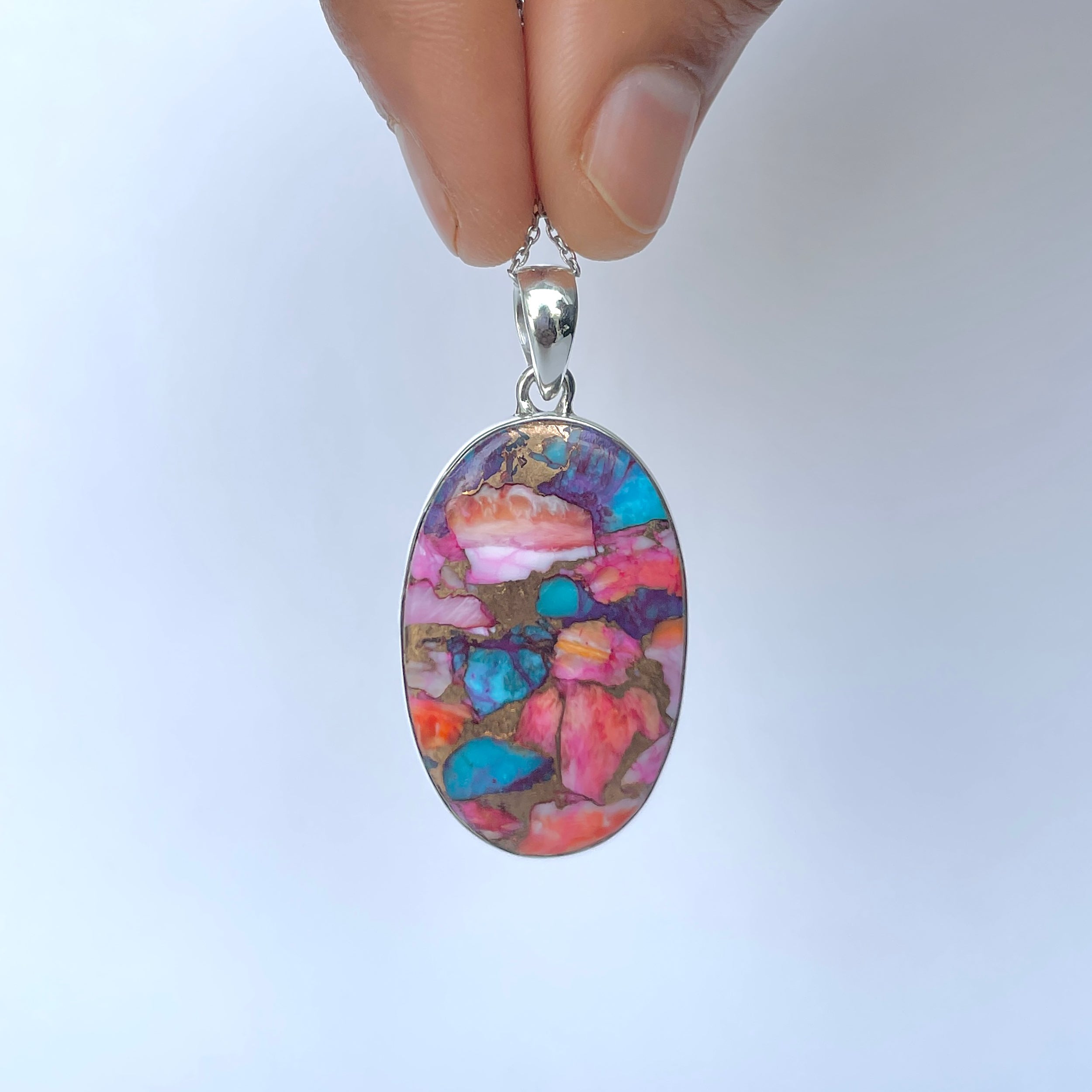 Spiny Oyster Turquoise Pendant-(TRO-P-174.)